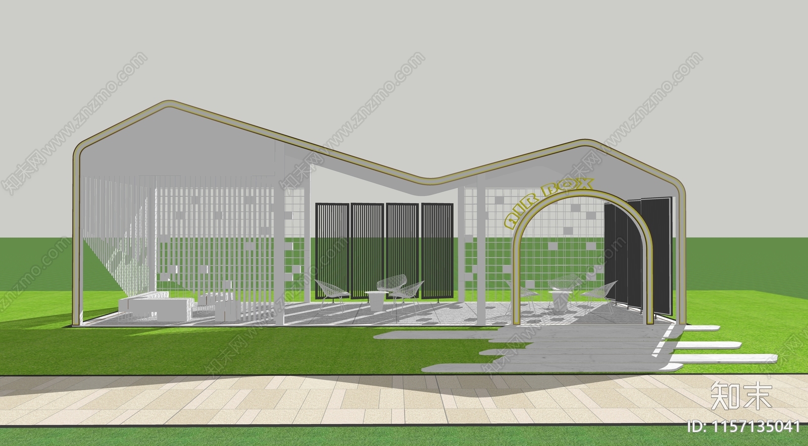 现代室外休闲廊架SU模型下载【ID:1157135041】