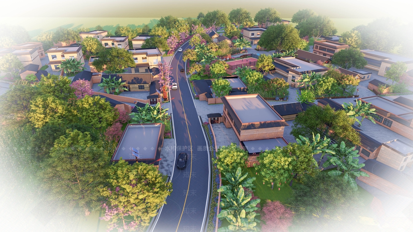 现代美丽乡村鸟瞰规划SU模型下载【ID:1157138028】