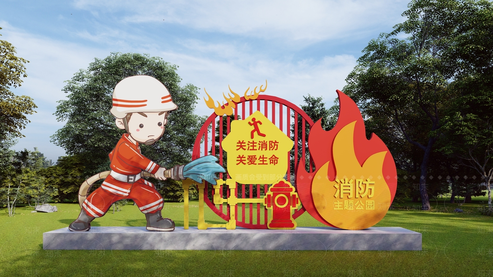 现代消防党建雕塑小品SU模型下载【ID:1157139684】