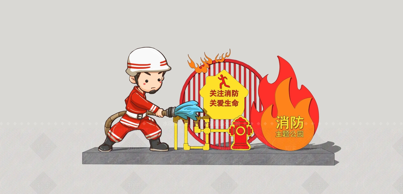 现代消防党建雕塑小品SU模型下载【ID:1157139684】
