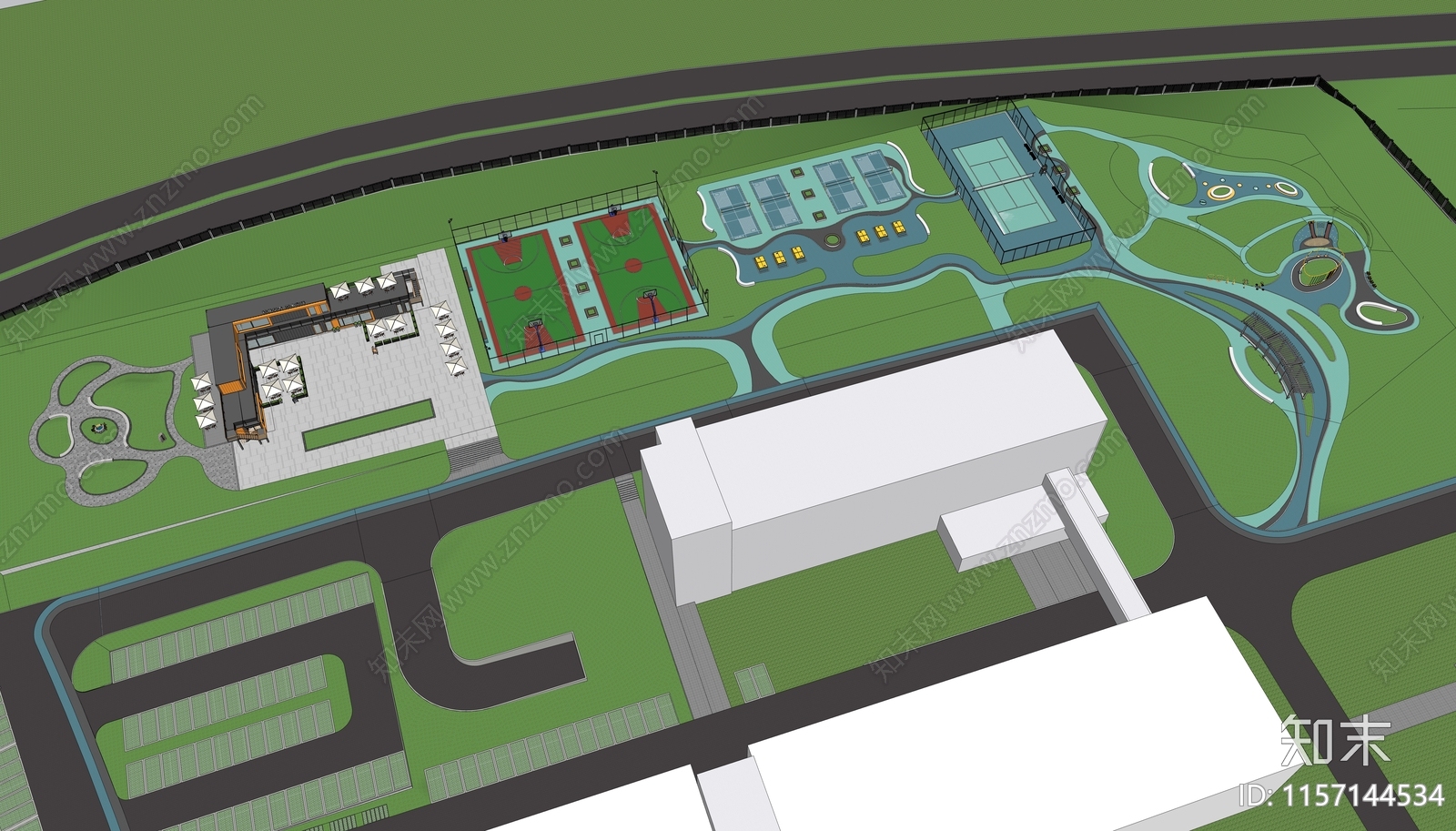 现代休闲体育公园SU模型下载【ID:1157144534】