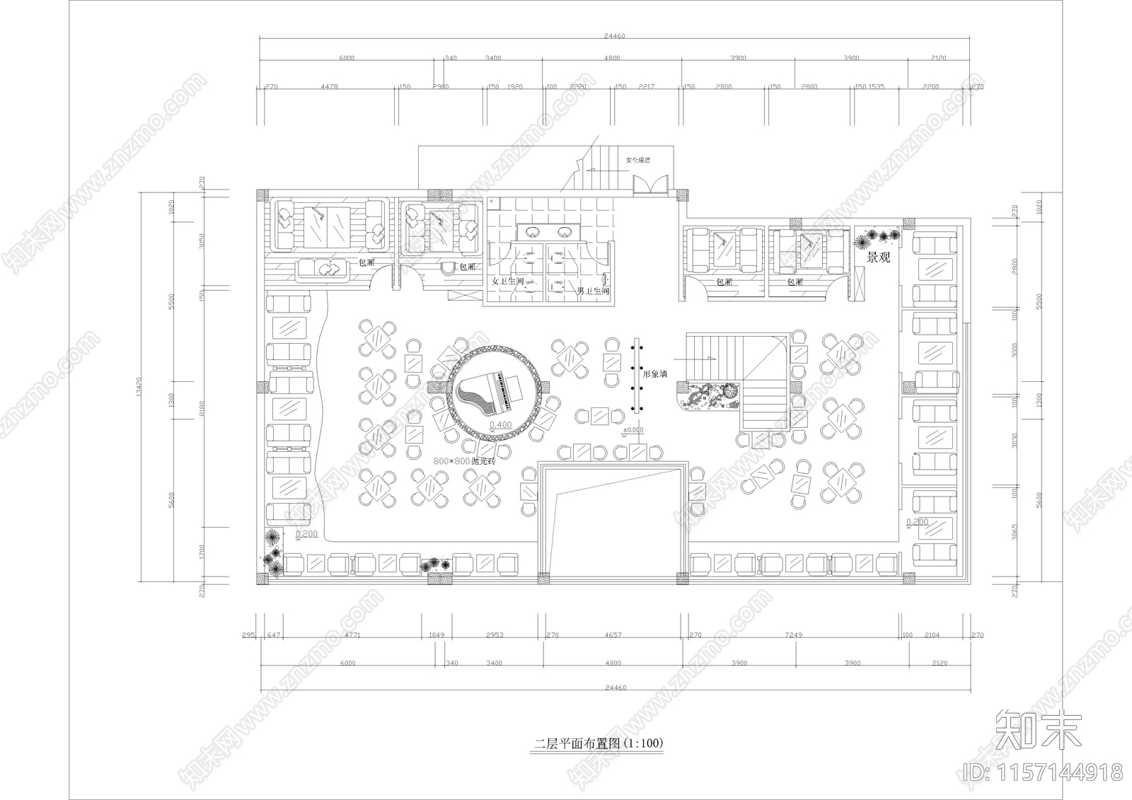 680㎡西餐厅咖啡馆cad施工图下载【ID:1157144918】