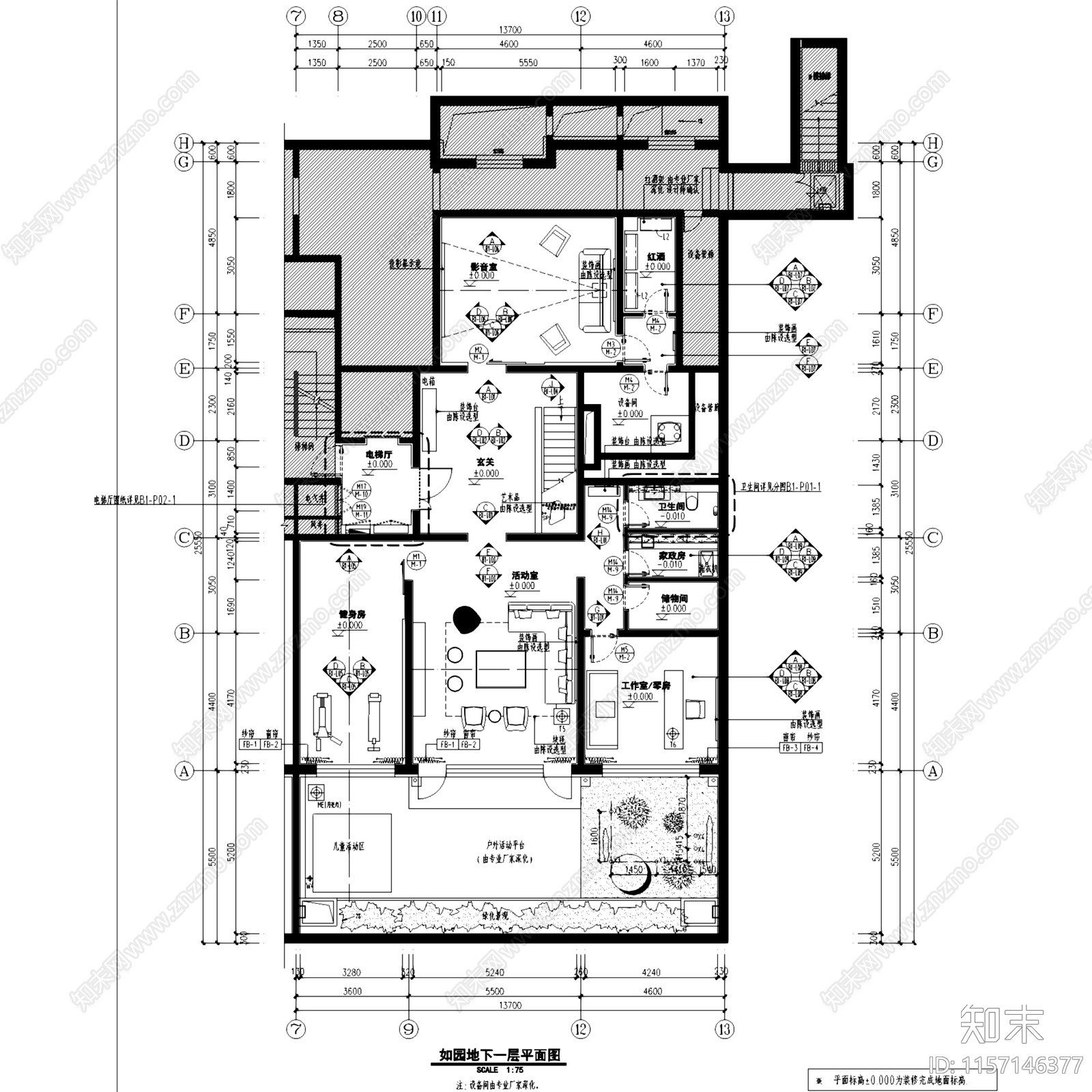 现代新中式北京万湖西北旺如园样板间室内家装cad施工图下载【ID:1157146377】