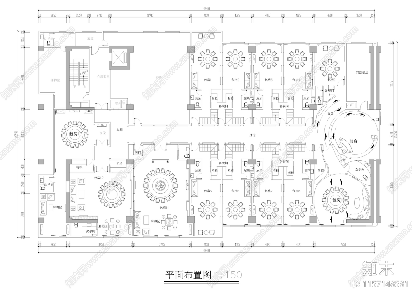 1290㎡餐厅cad施工图下载【ID:1157148531】