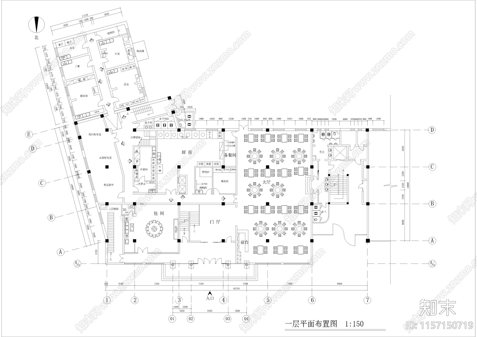 3170㎡餐厅cad施工图下载【ID:1157150719】