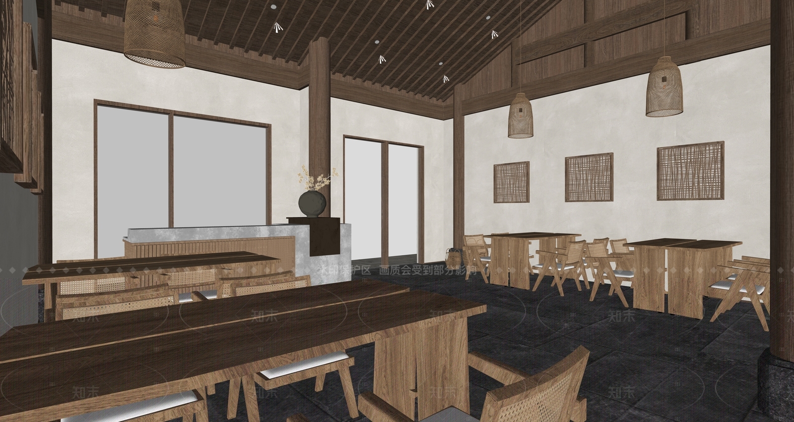 侘寂民宿餐厅SU模型下载【ID:1157152797】