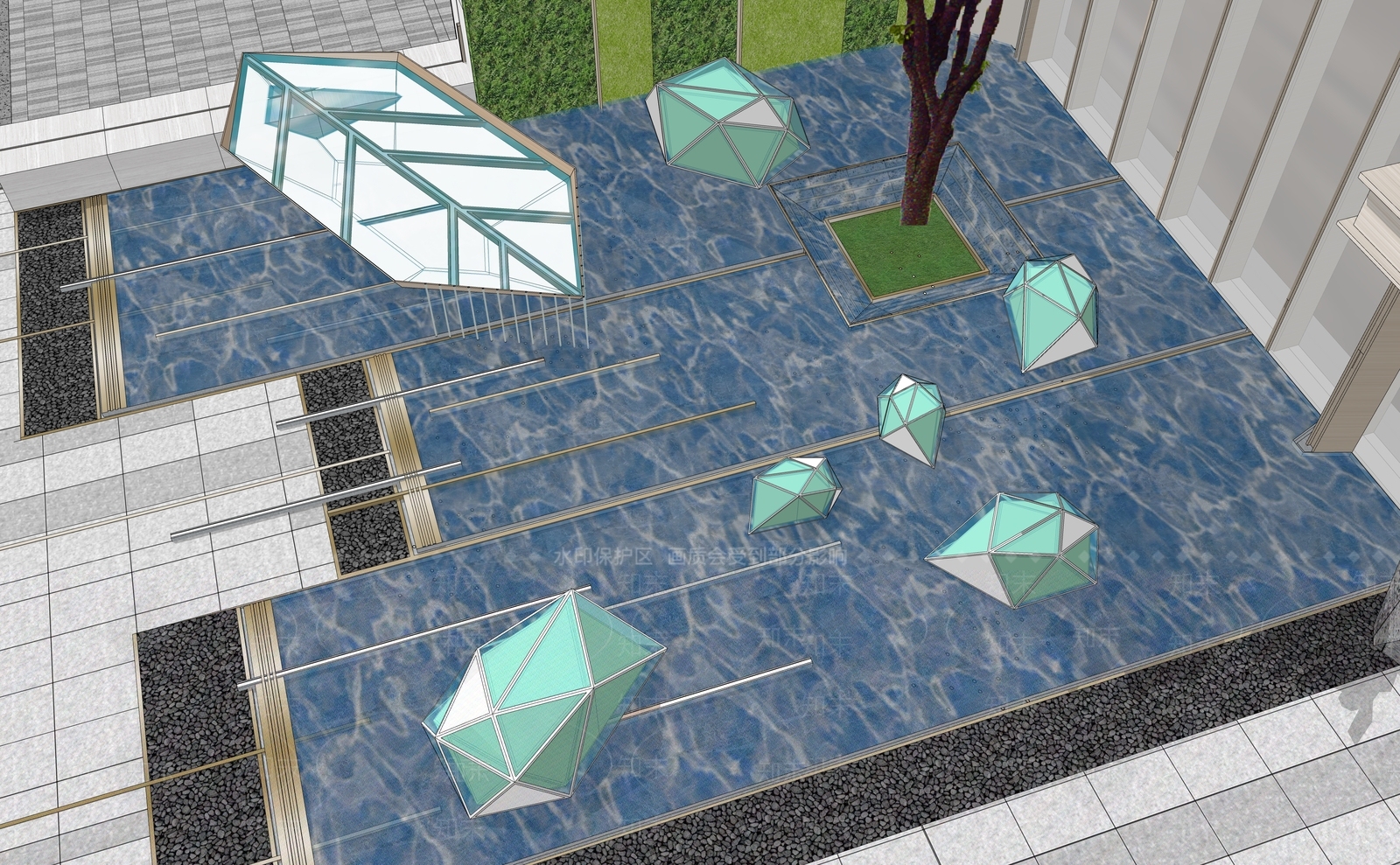 现代船形水景雕塑SU模型下载【ID:1157154891】