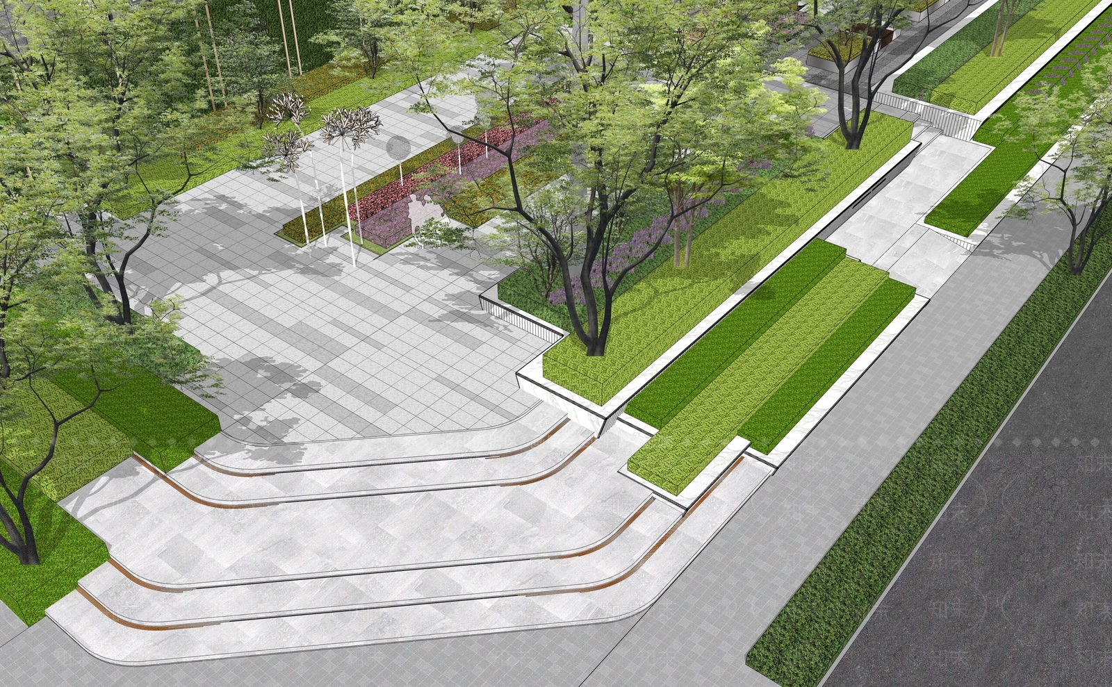 现代商业广场入口景观SU模型下载【ID:1157154961】