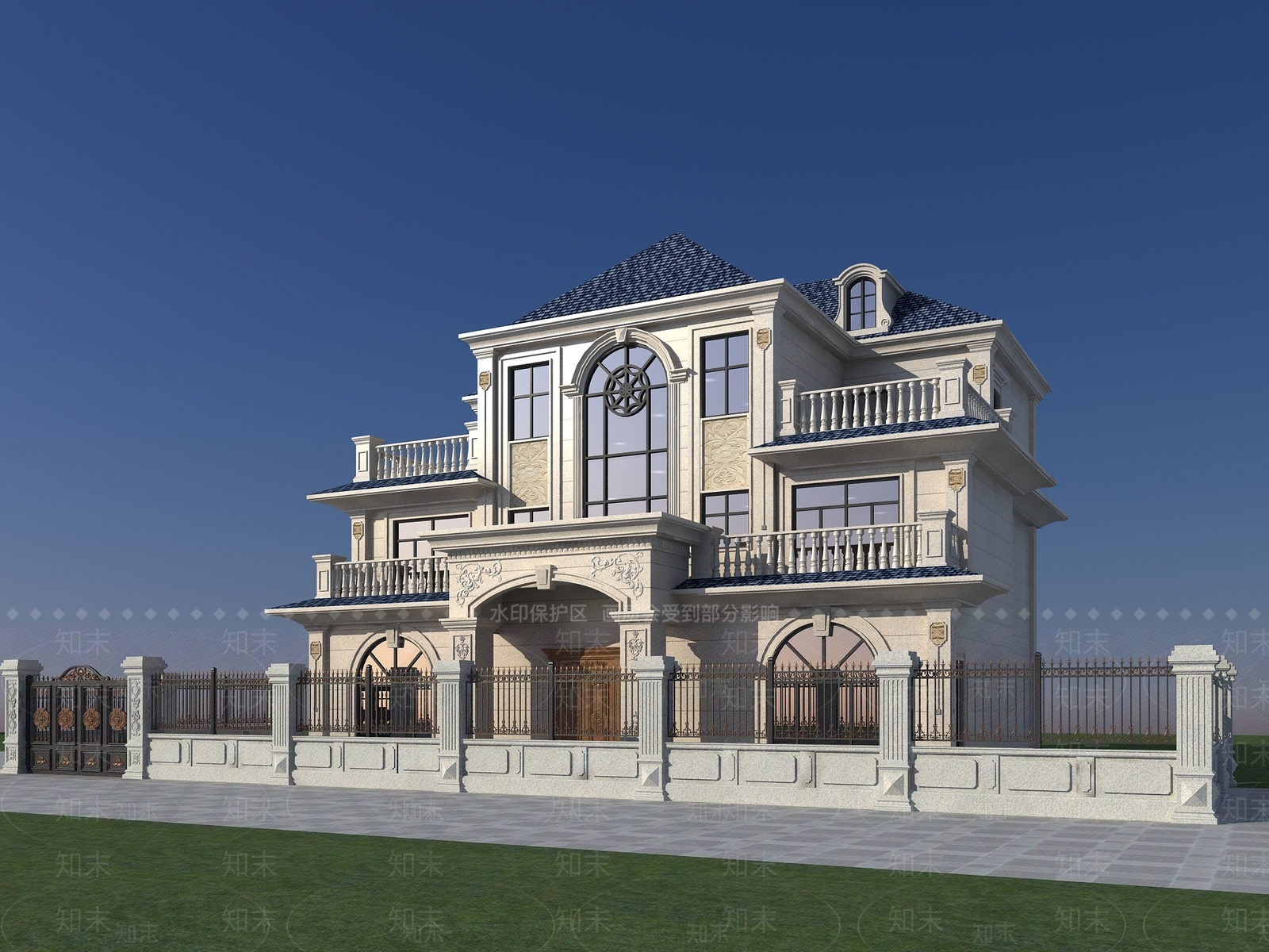 简欧别墅建筑3D模型下载【ID:1157156592】