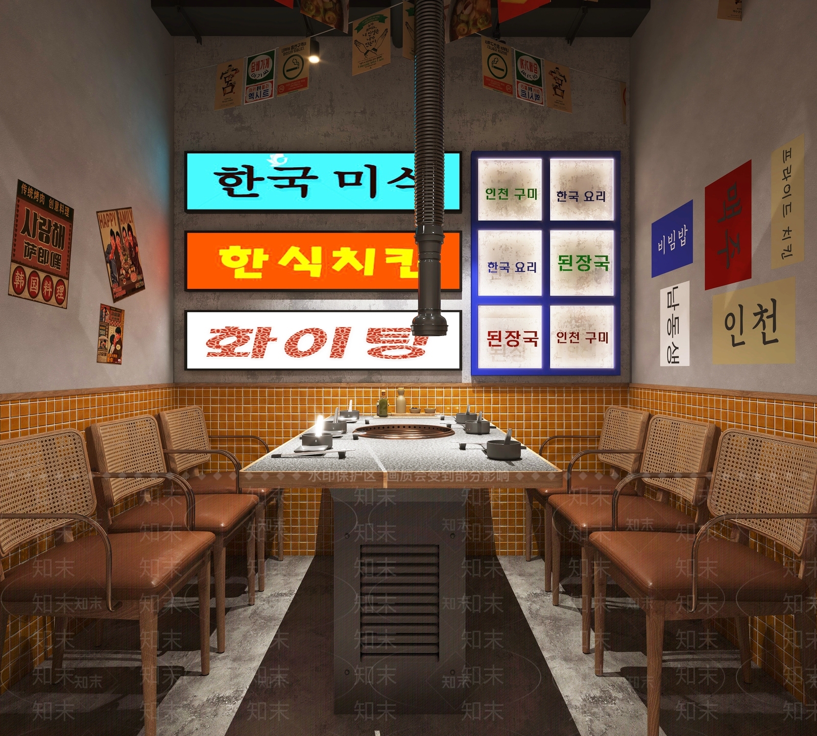 现代韩式复古烤肉店包间SU模型下载【ID:1157163659】
