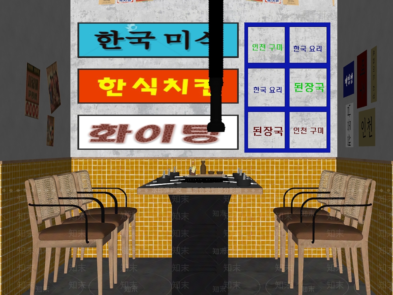 现代韩式复古烤肉店包间SU模型下载【ID:1157163659】