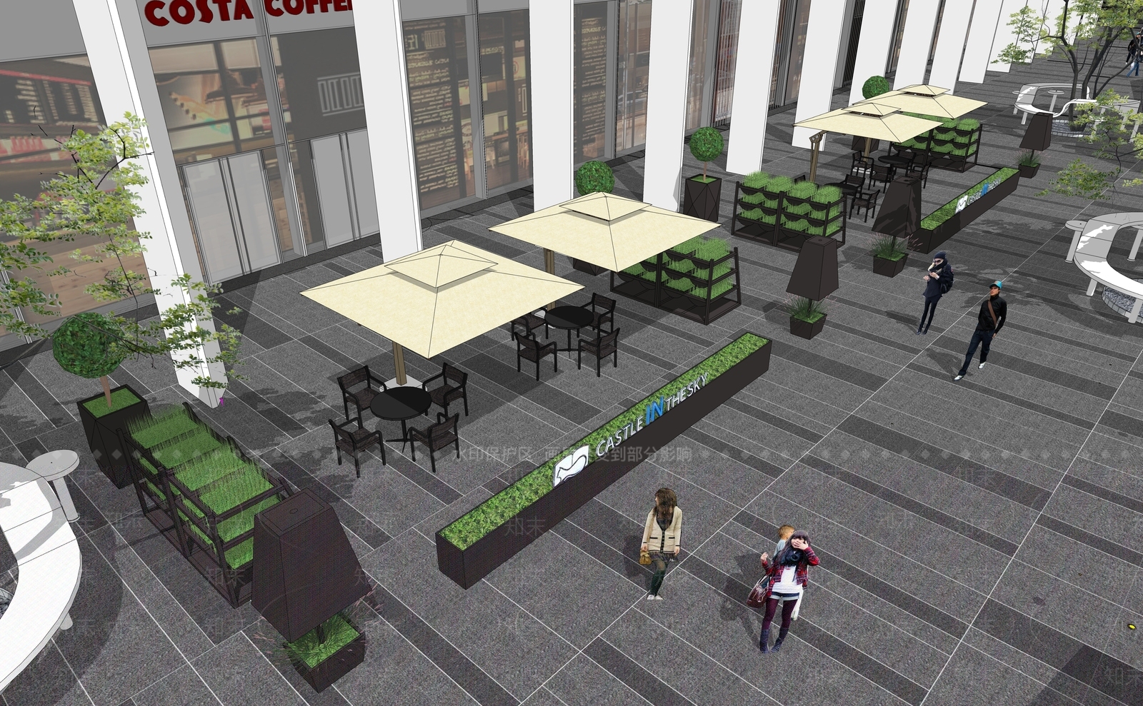 现代商业街外摆SU模型下载【ID:1157166855】