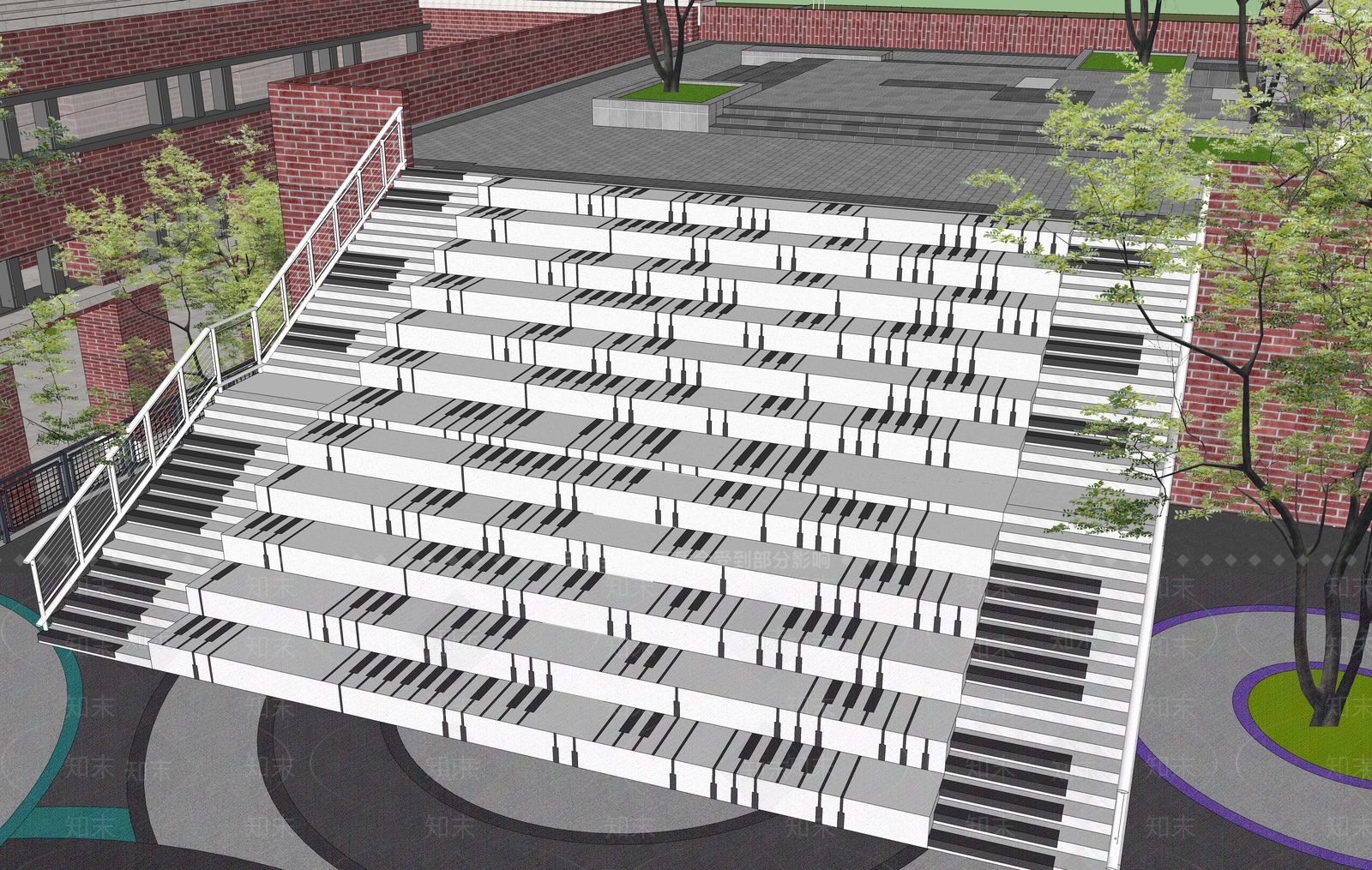 现代创意台阶景观SU模型下载【ID:1157168331】