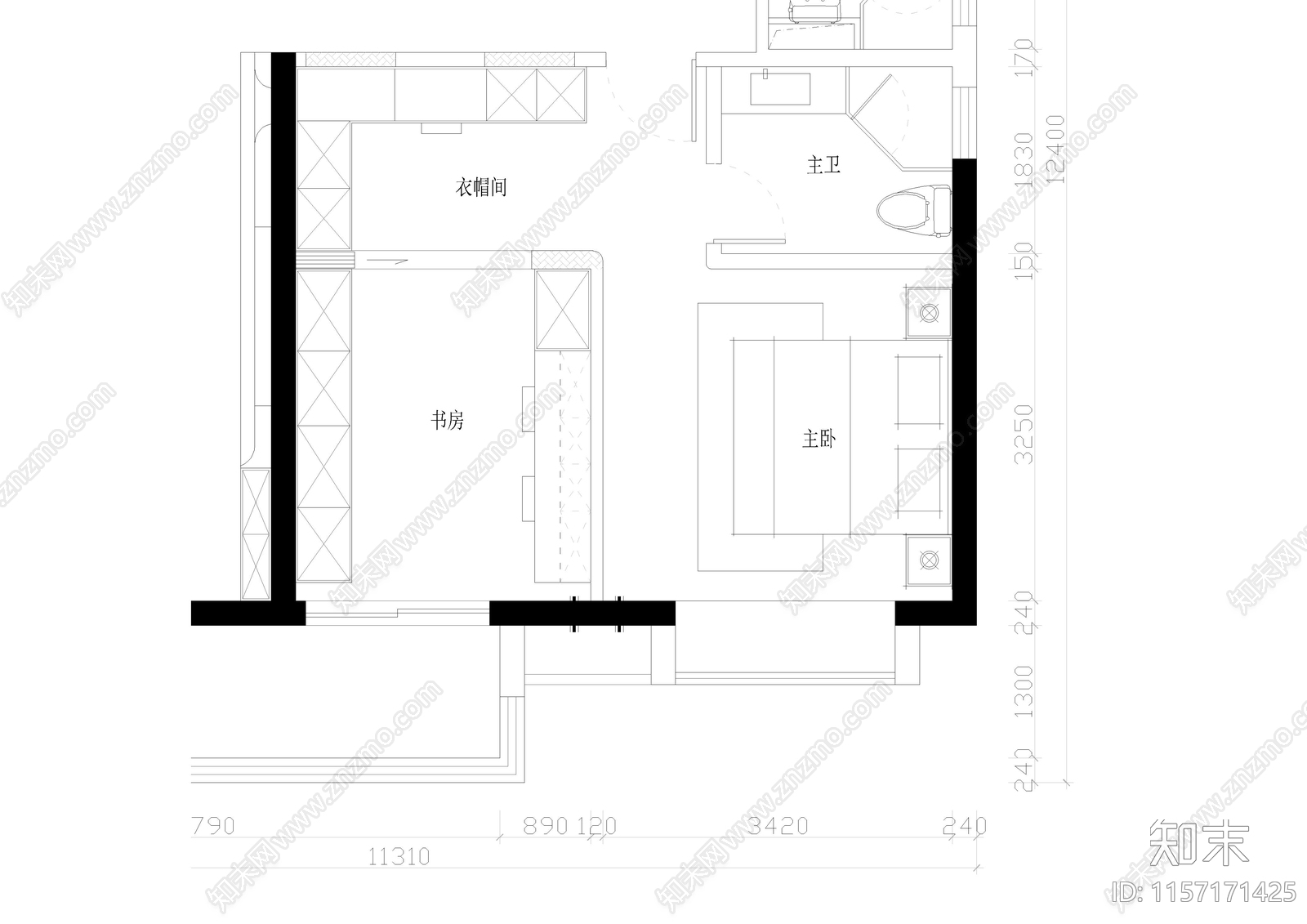 家居卧cad施工图下载【ID:1157171425】