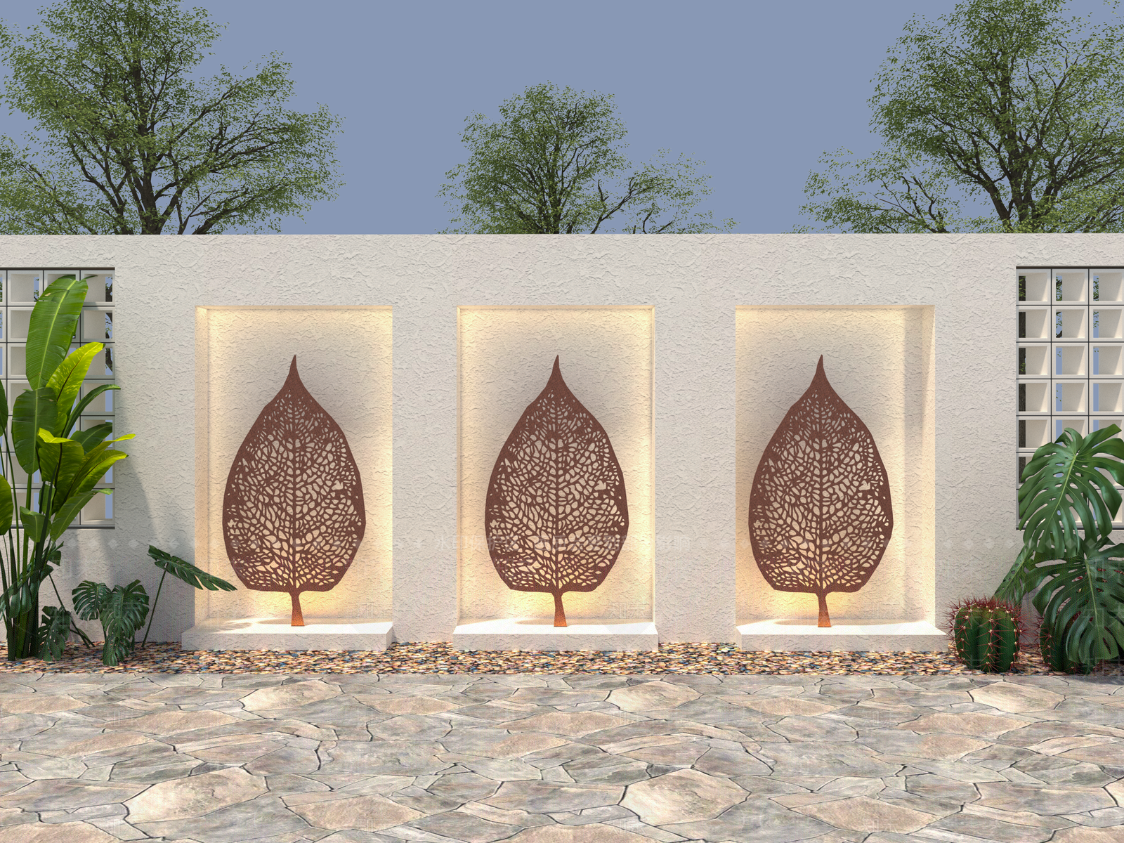 东南亚庭院景墙SU模型下载【ID:1157171873】