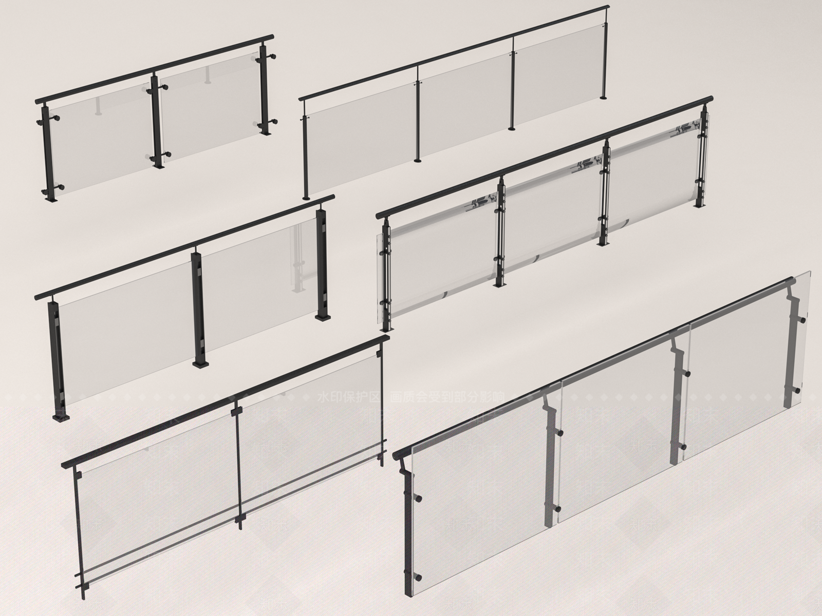 现代玻璃栏杆3D模型下载【ID:1157173809】