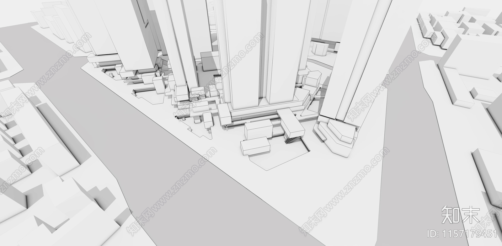 现代商业街区体块素模SU模型下载【ID:1157179451】