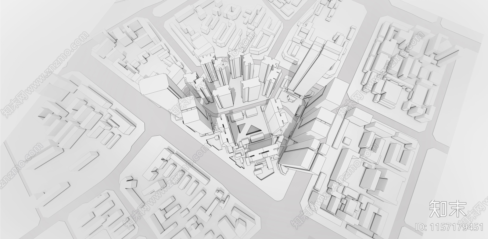 现代商业街区体块素模SU模型下载【ID:1157179451】