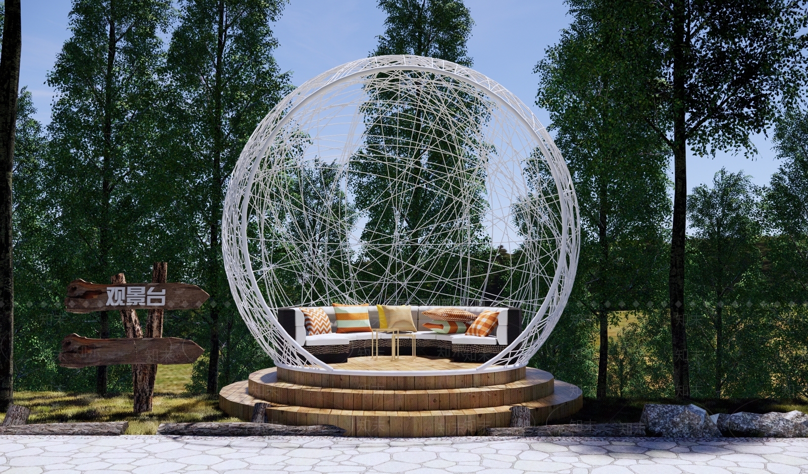 现代森系公园观景台SU模型下载【ID:1157180339】