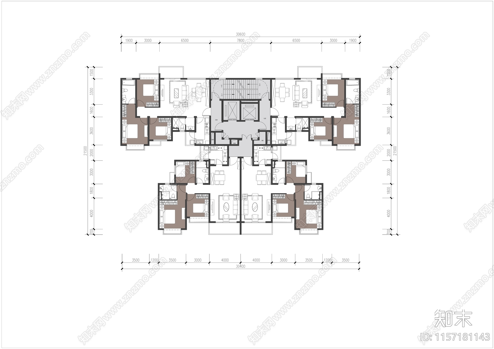 高层住宅T4户型平面图施工图下载【ID:1157181143】