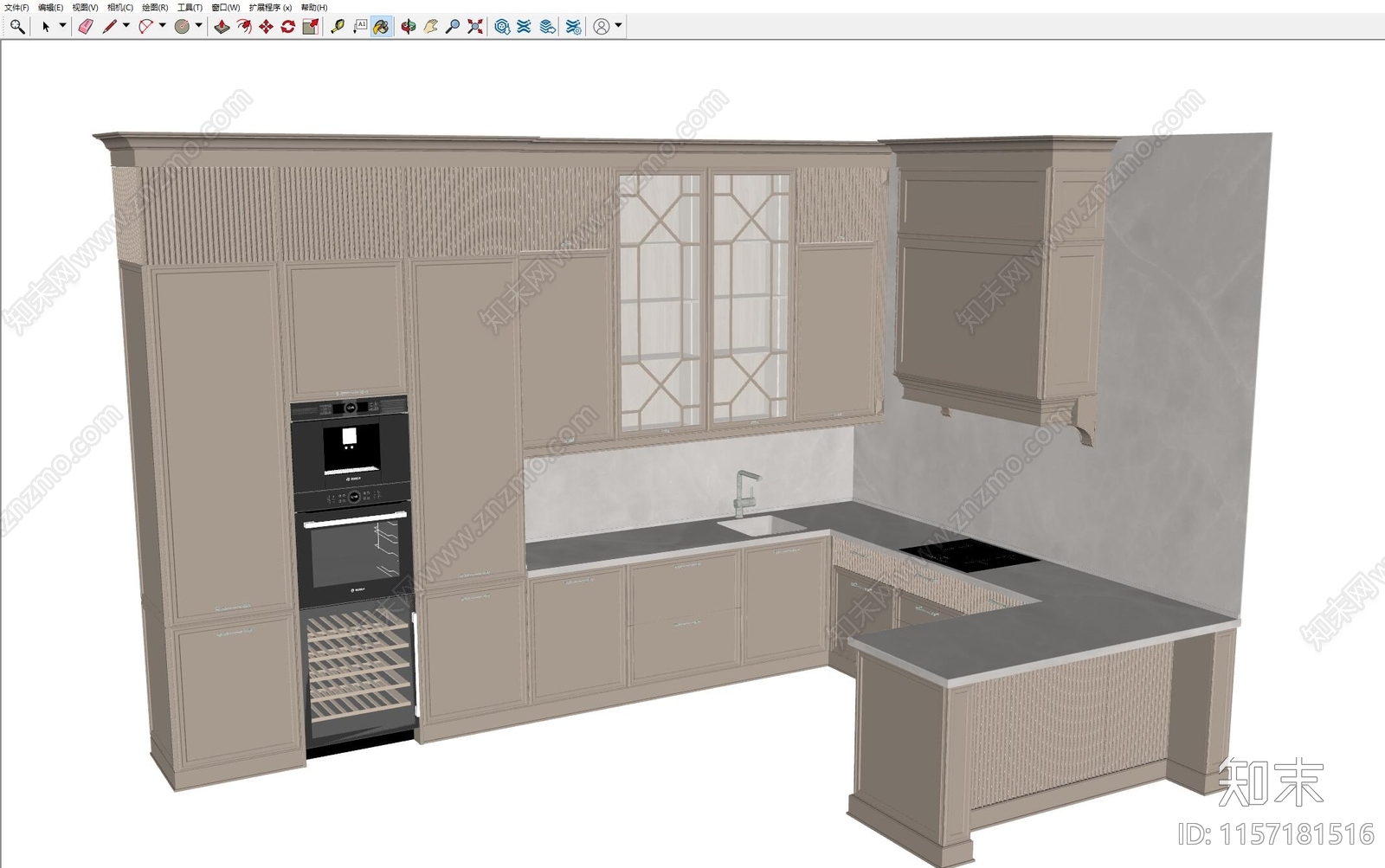 欧式橱柜组合SU模型下载【ID:1157181516】