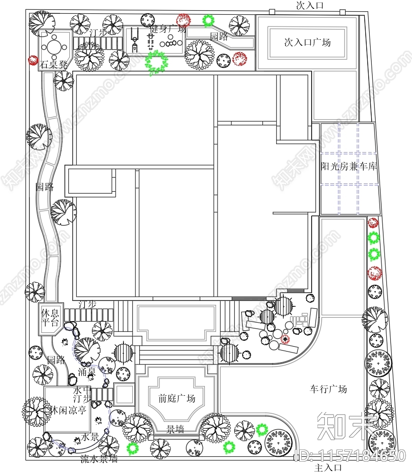 现代风格别墅庭院景观设计方案cad施工图下载【ID:1157184650】