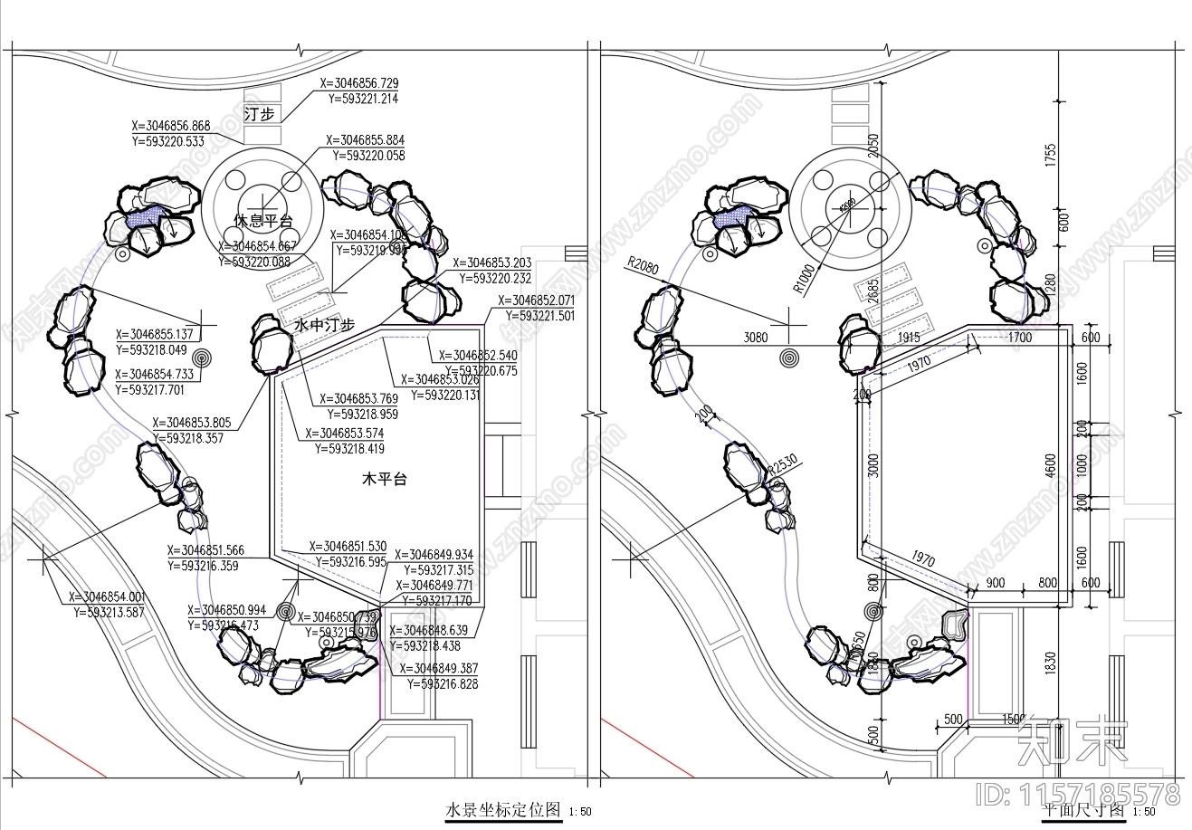 新中式别墅庭院景观水施工图下载【ID:1157185578】