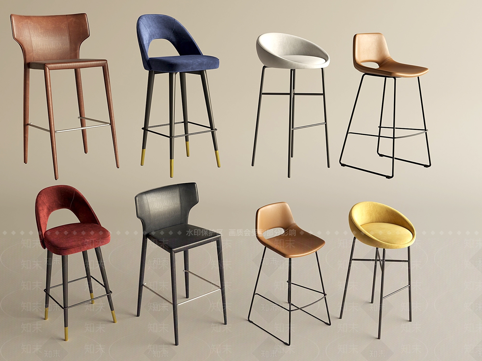 现代吧椅组合3D模型下载【ID:1157186742】