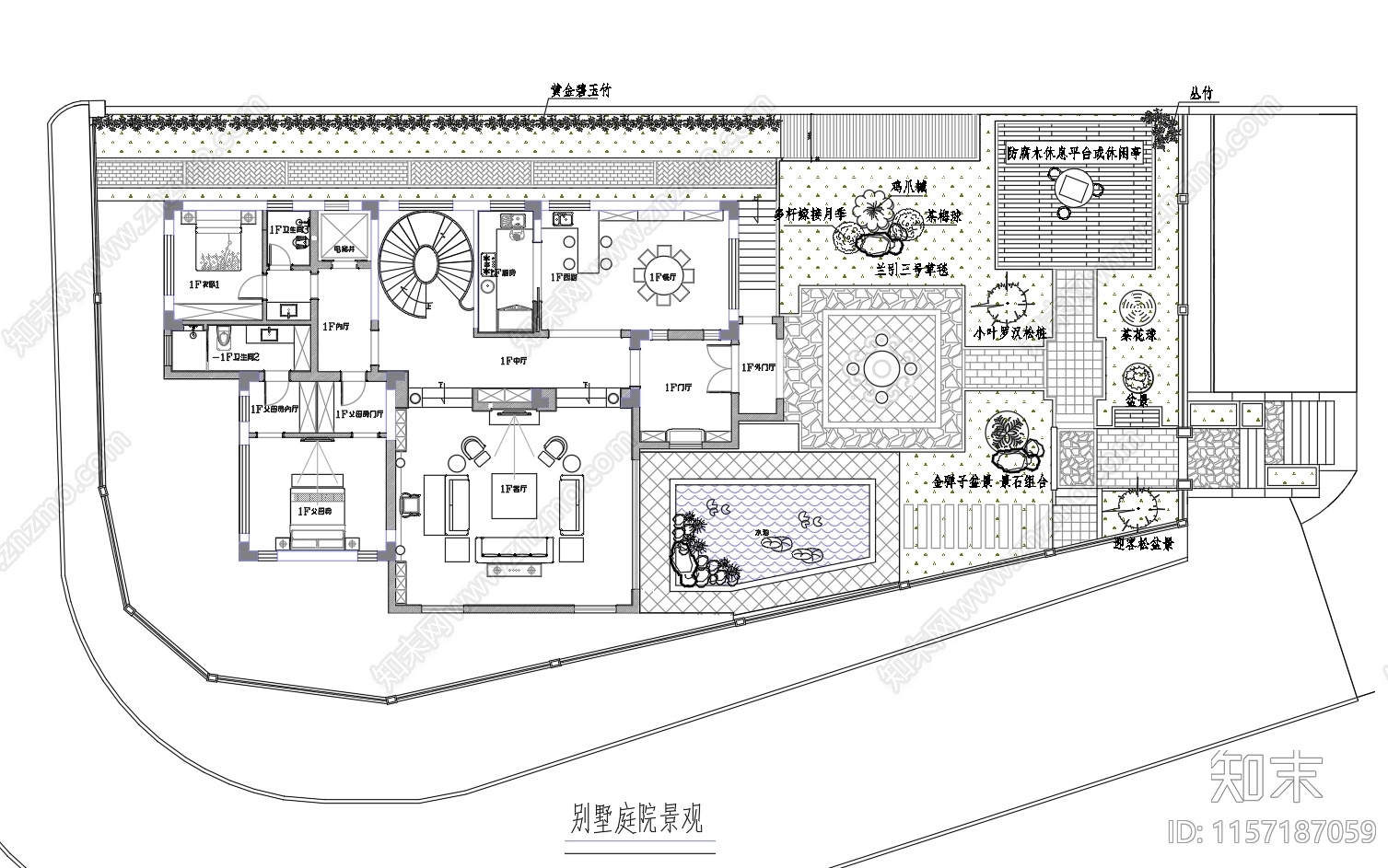 别墅庭院现代风格景观设计方案cad施工图下载【ID:1157187059】