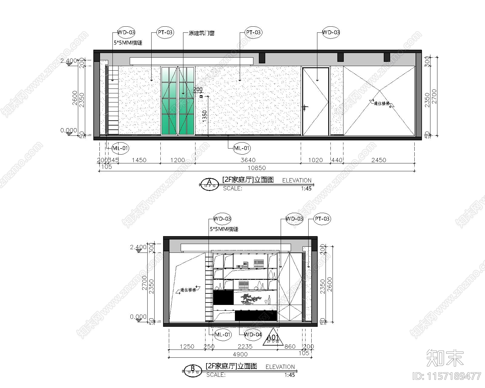现代平层装cad施工图下载【ID:1157189477】