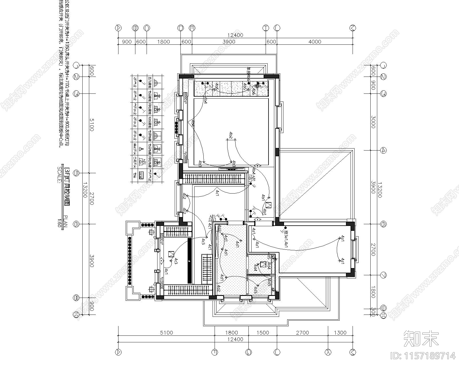 现代别墅卧室层装cad施工图下载【ID:1157189714】