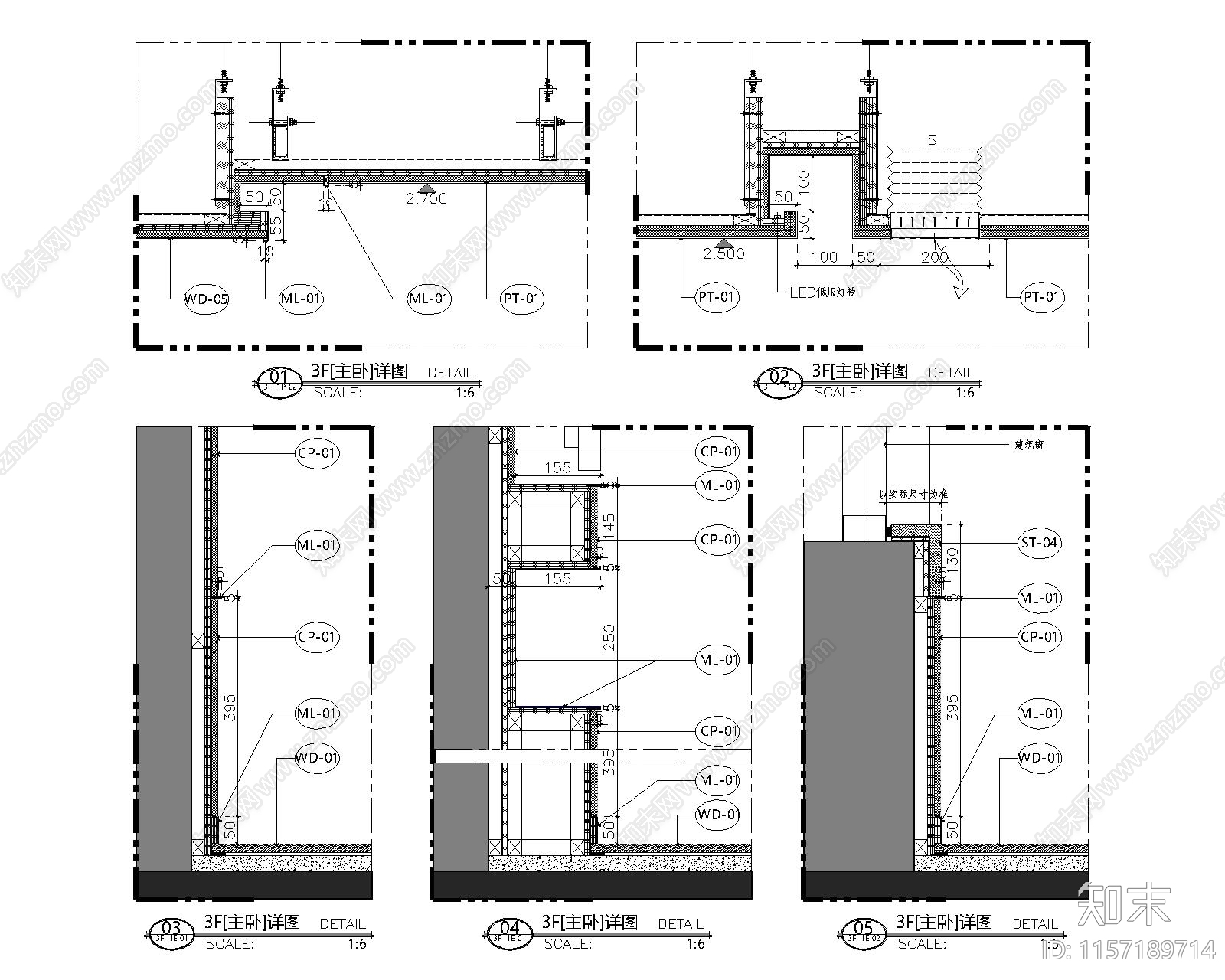 现代别墅卧室层装cad施工图下载【ID:1157189714】