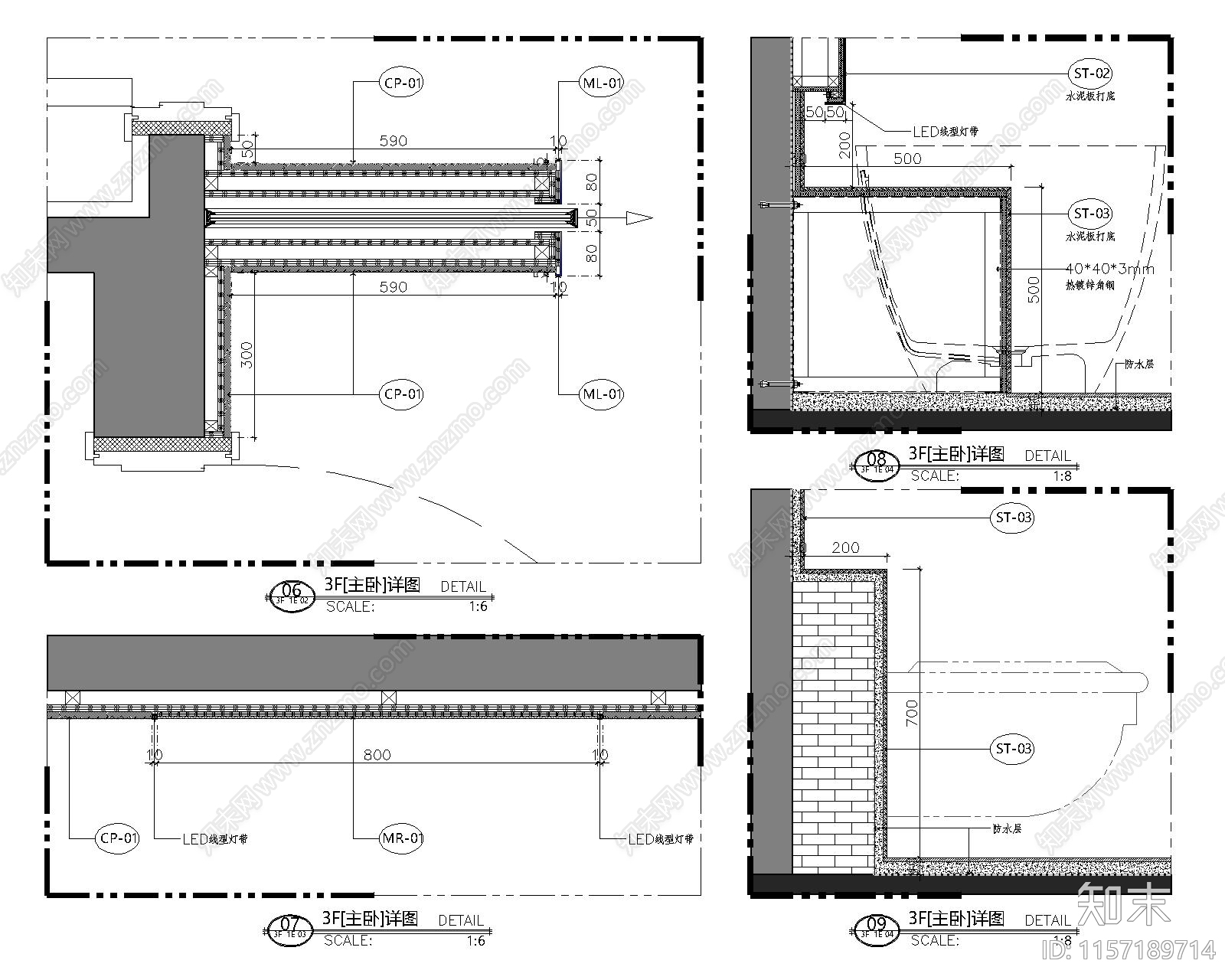 现代别墅卧室层装cad施工图下载【ID:1157189714】