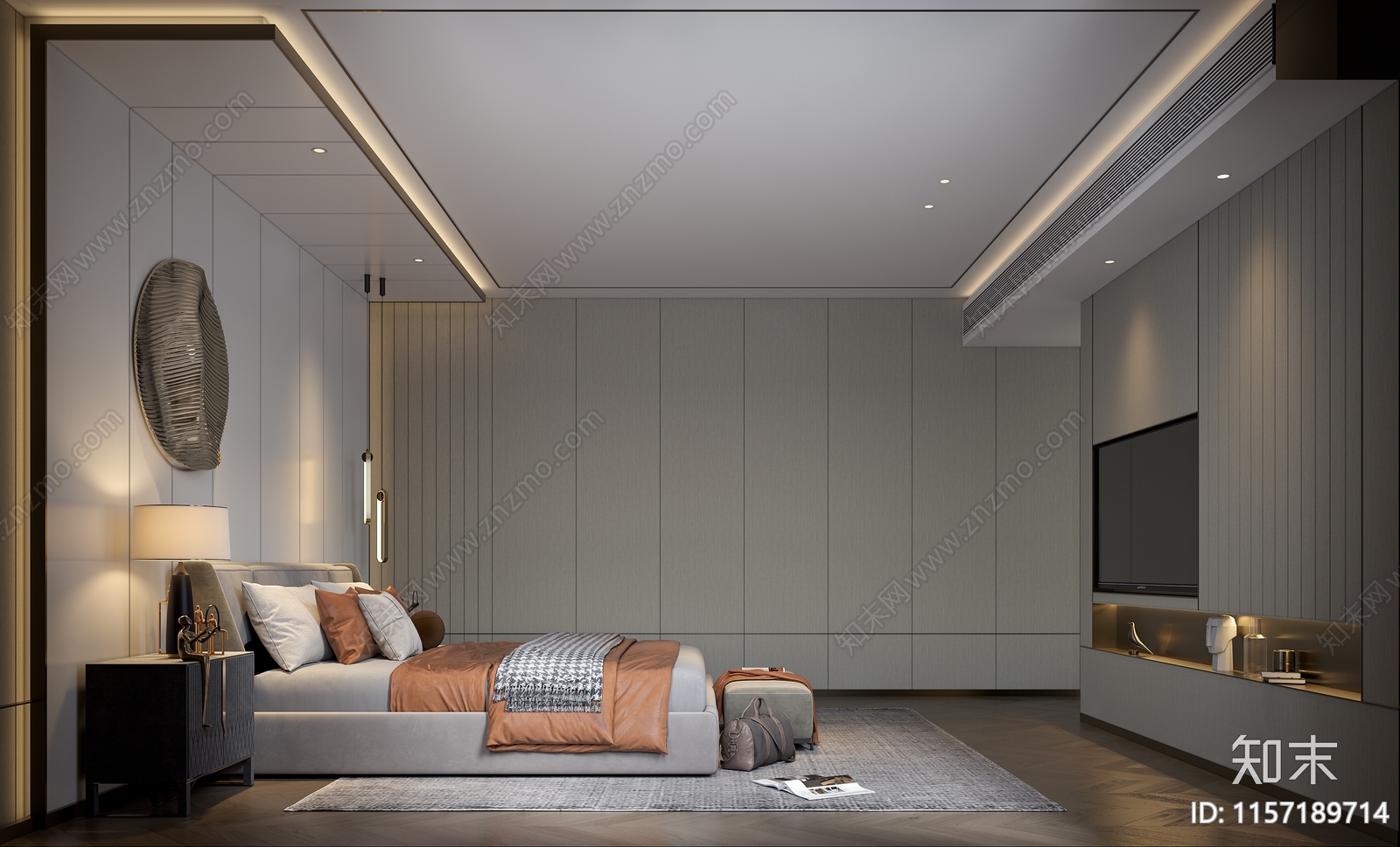 现代别墅卧室层装施工图下载【ID:1157189714】
