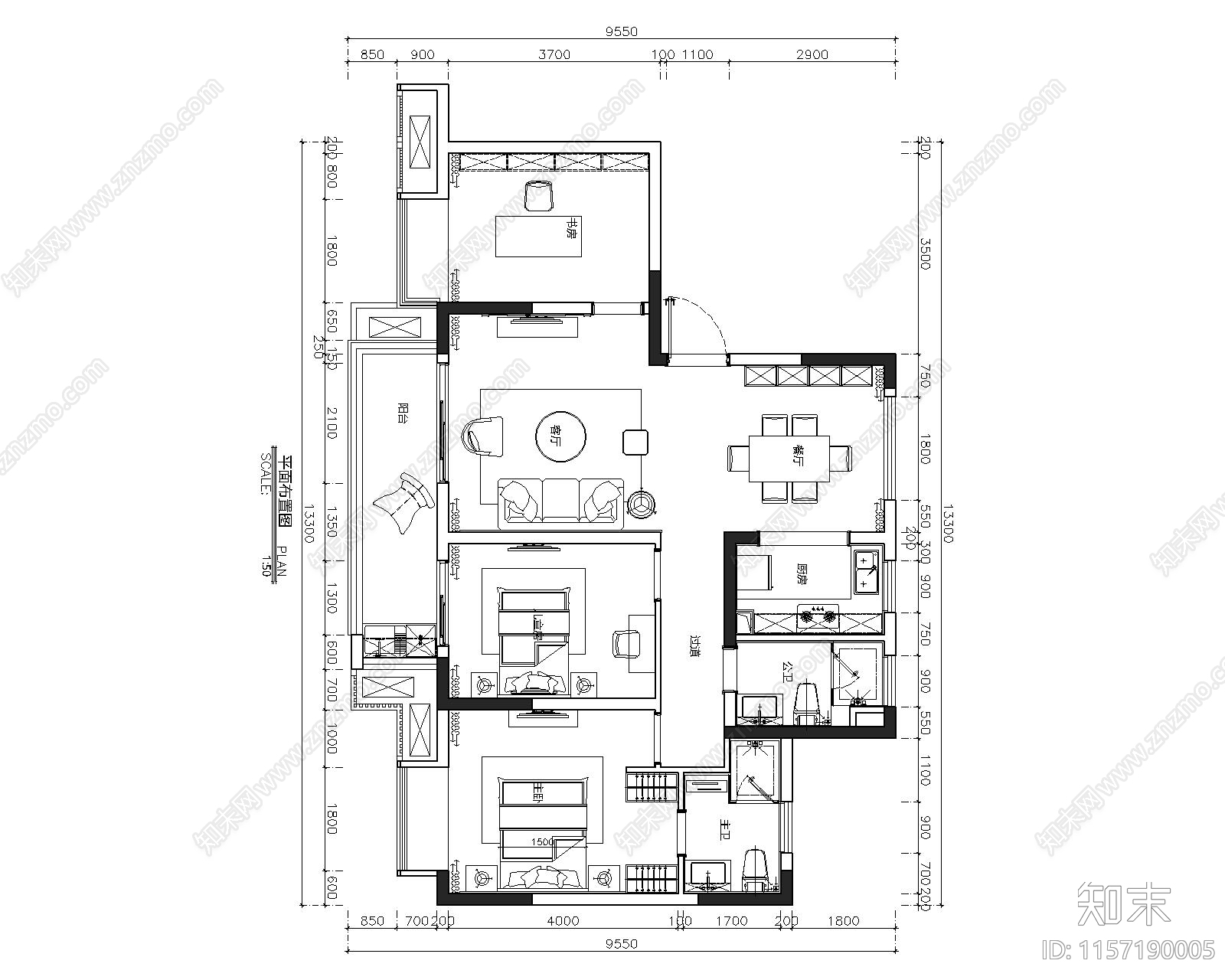 现代样板房装cad施工图下载【ID:1157190005】