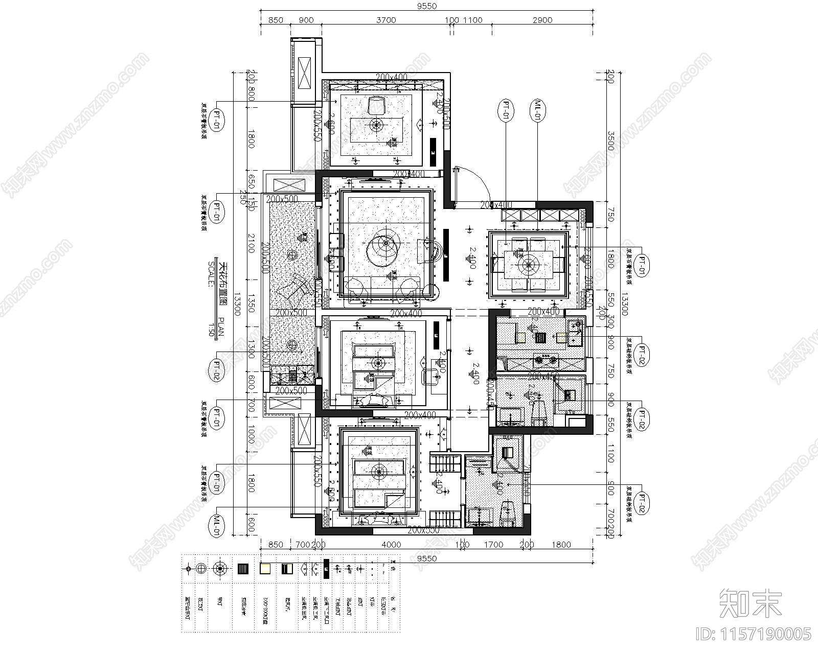 现代样板房装cad施工图下载【ID:1157190005】