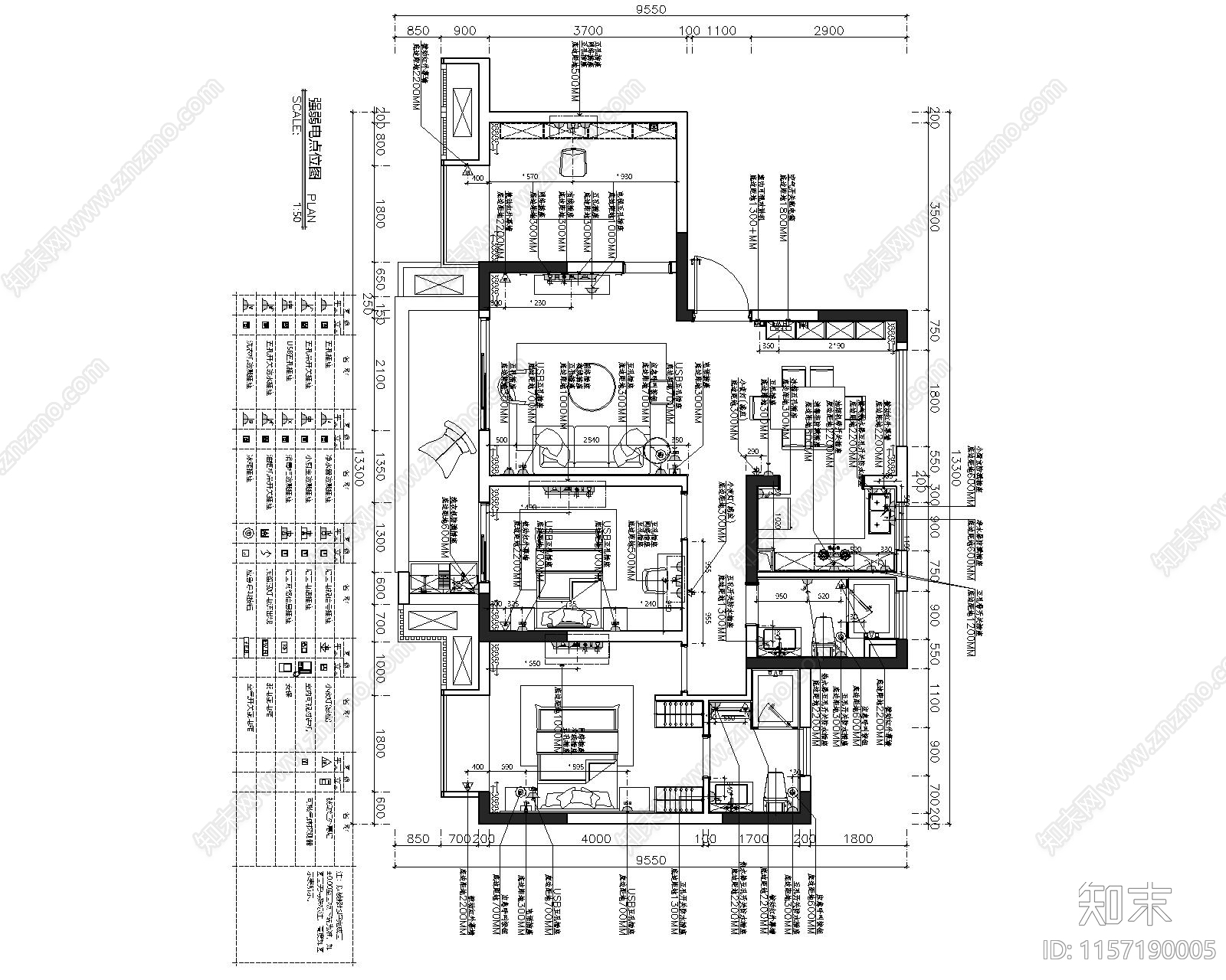 现代样板房装cad施工图下载【ID:1157190005】