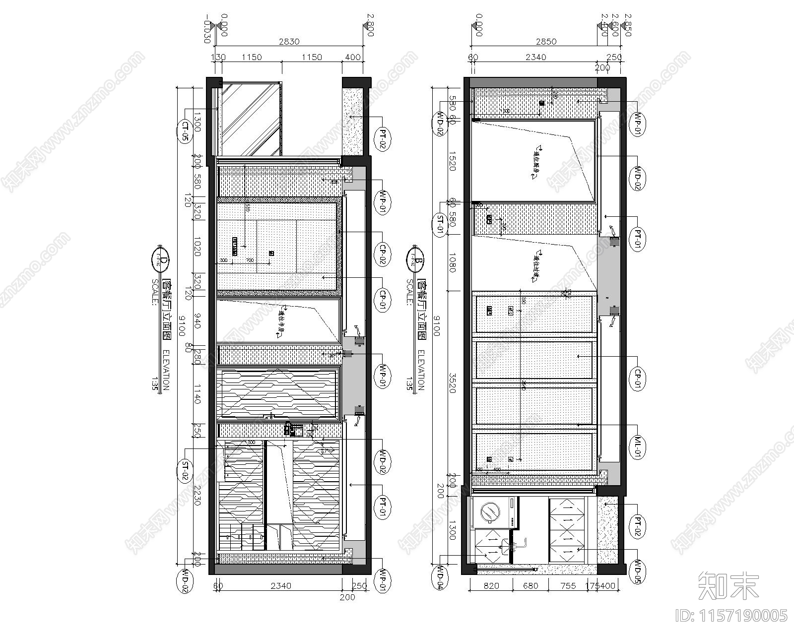 现代样板房装cad施工图下载【ID:1157190005】