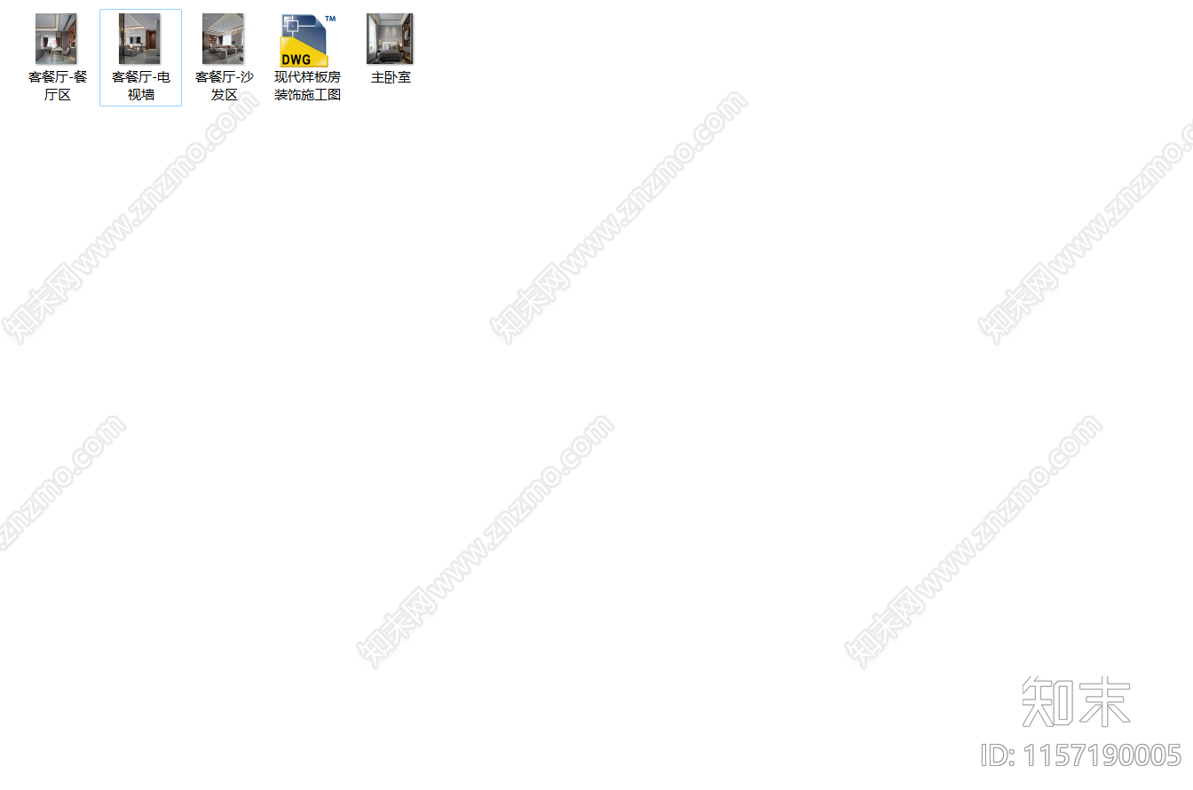 现代样板房装cad施工图下载【ID:1157190005】