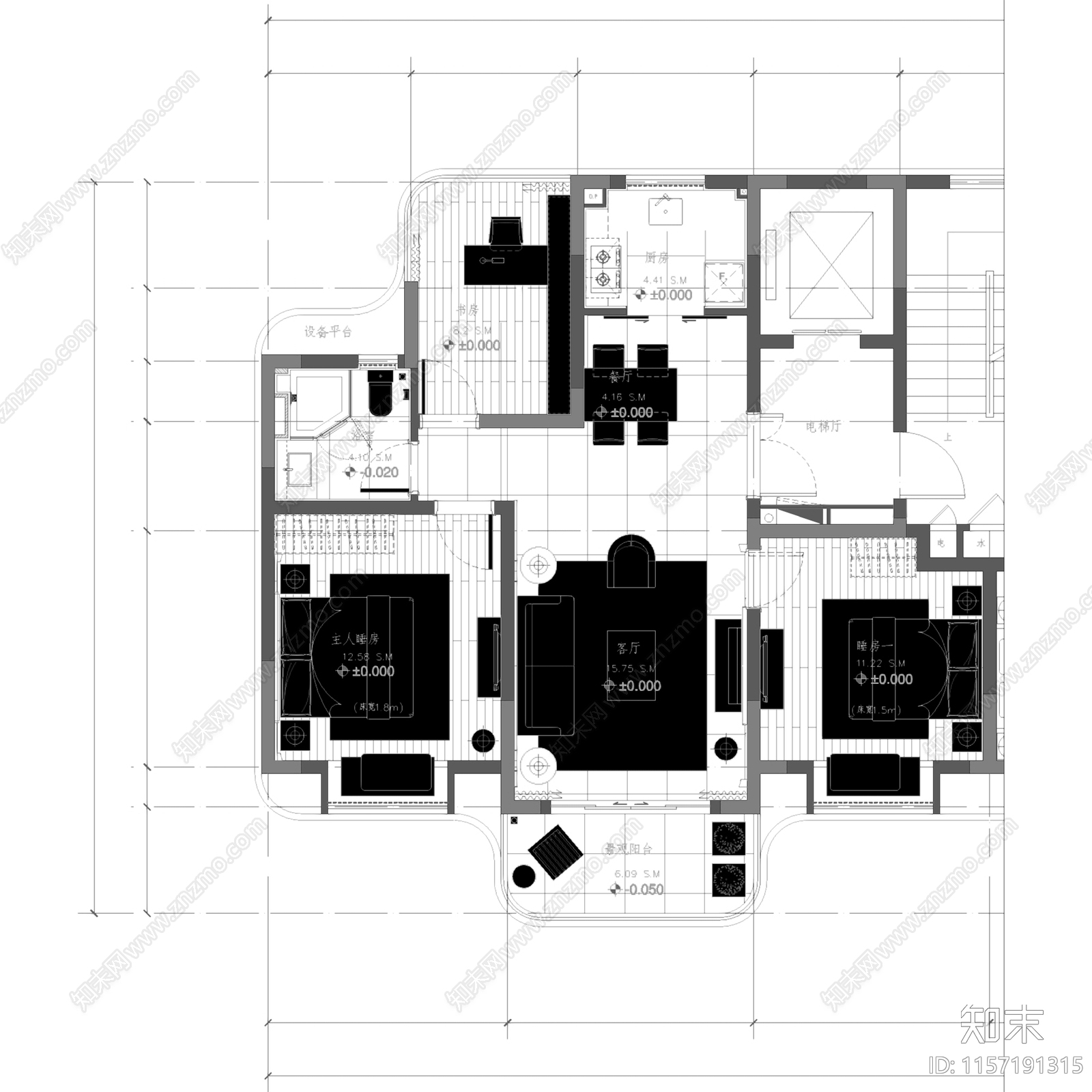 简欧现代南京江心洲AB户型样板间室内家装cad施工图下载【ID:1157191315】