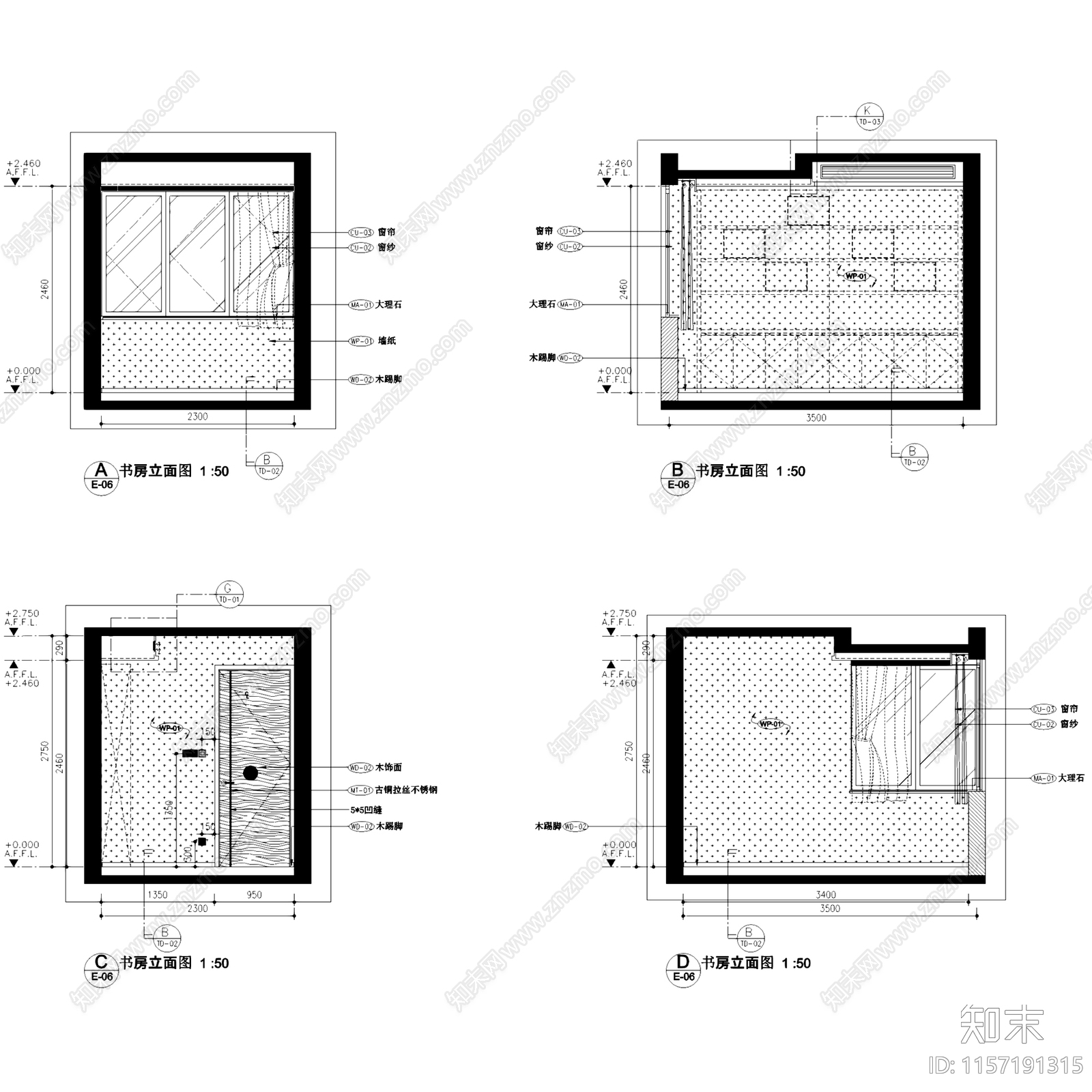 简欧现代南京江心洲AB户型样板间室内家装cad施工图下载【ID:1157191315】