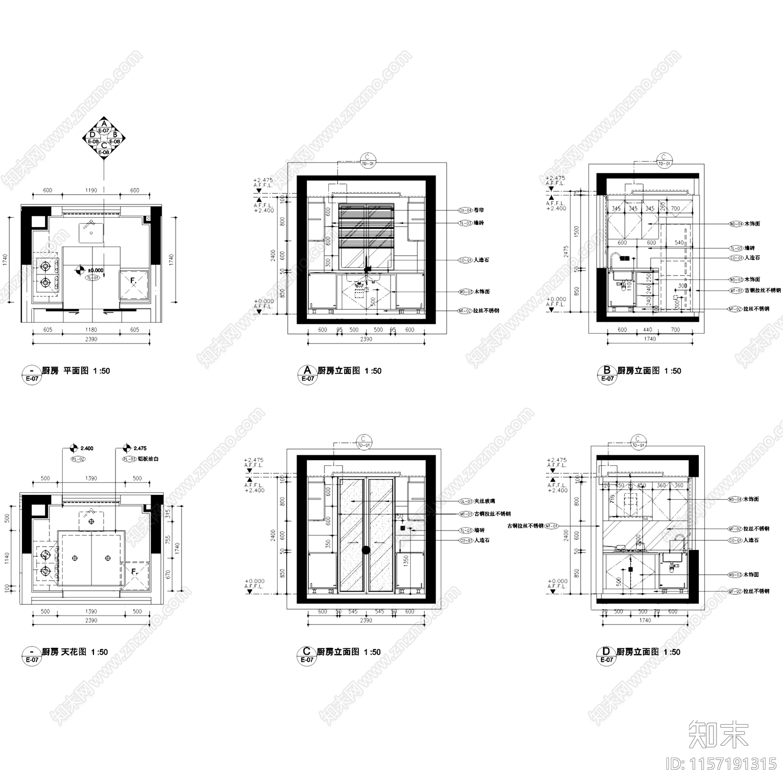 简欧现代南京江心洲AB户型样板间室内家装cad施工图下载【ID:1157191315】