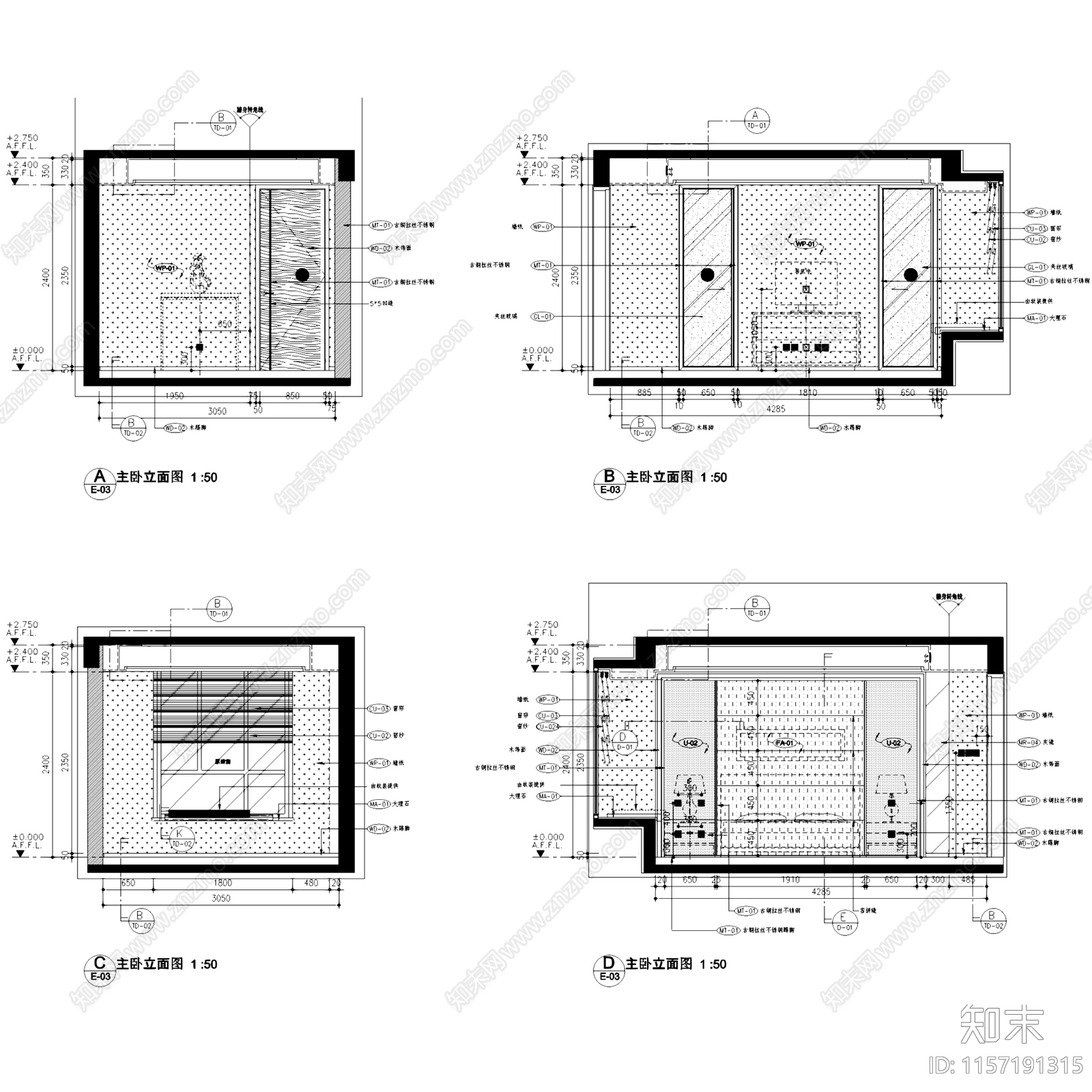 简欧现代南京江心洲AB户型样板间室内家装cad施工图下载【ID:1157191315】