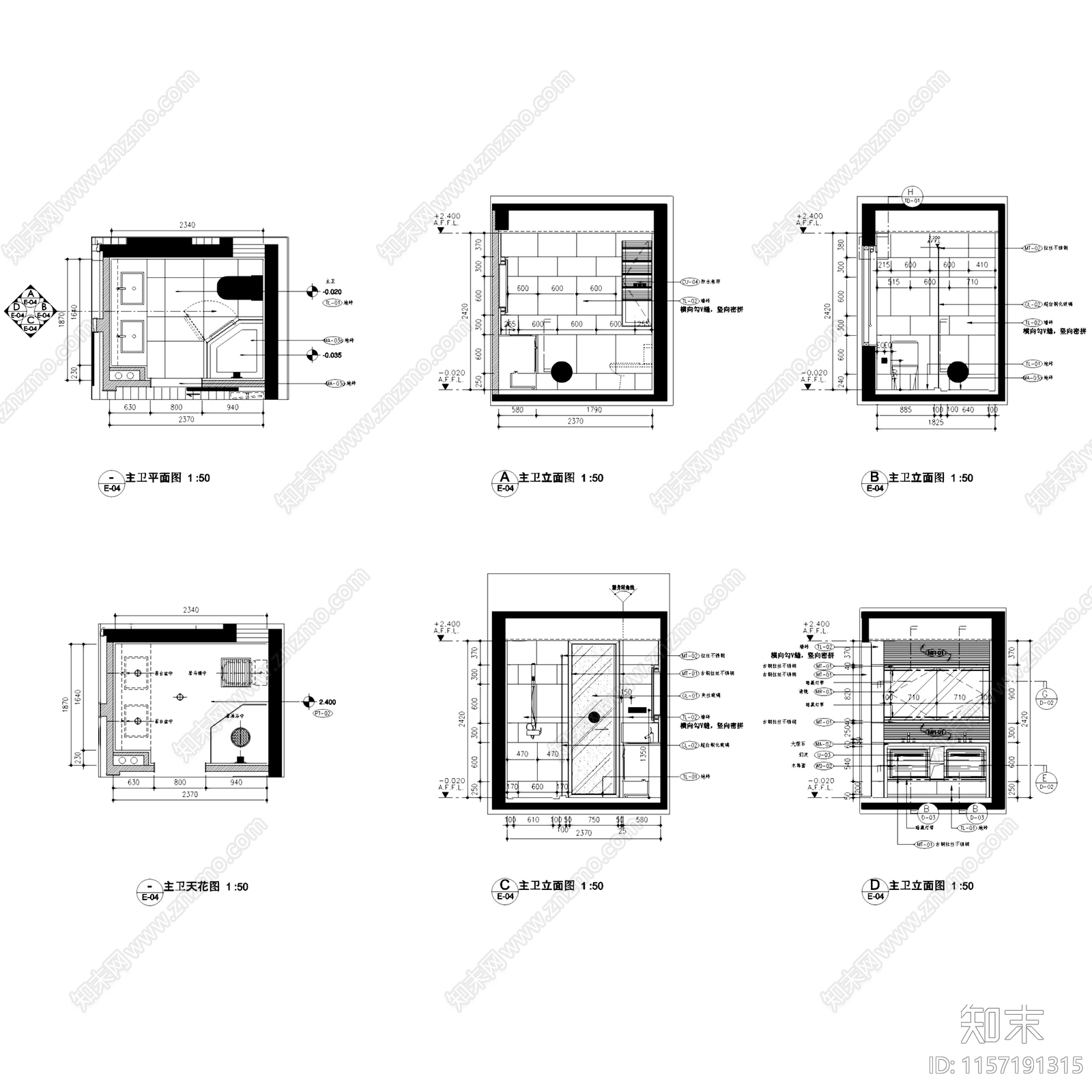 简欧现代南京江心洲AB户型样板间室内家装cad施工图下载【ID:1157191315】