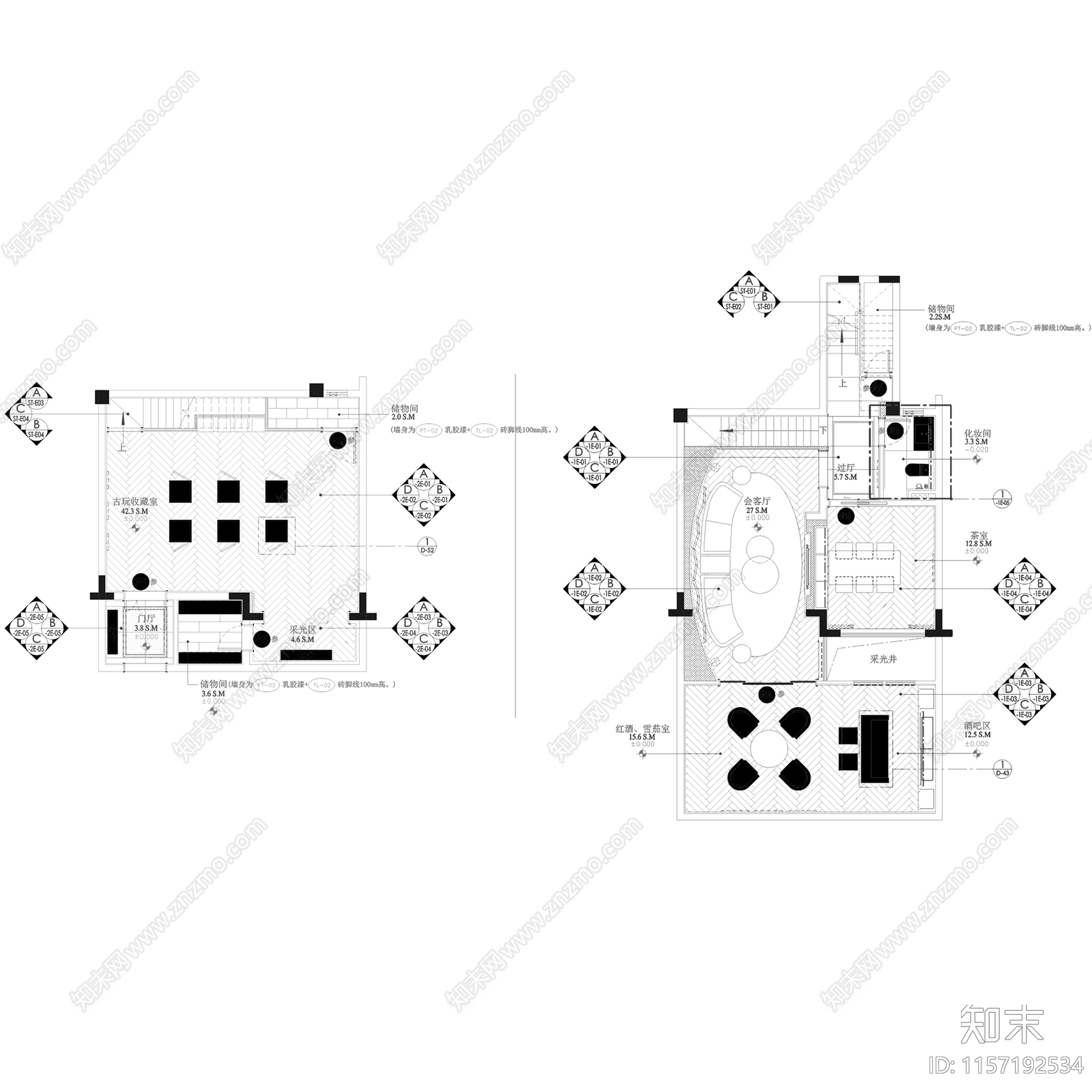 简欧现代苏州雅居乐相城四拼叠墅二层别墅室内家装cad施工图下载【ID:1157192534】