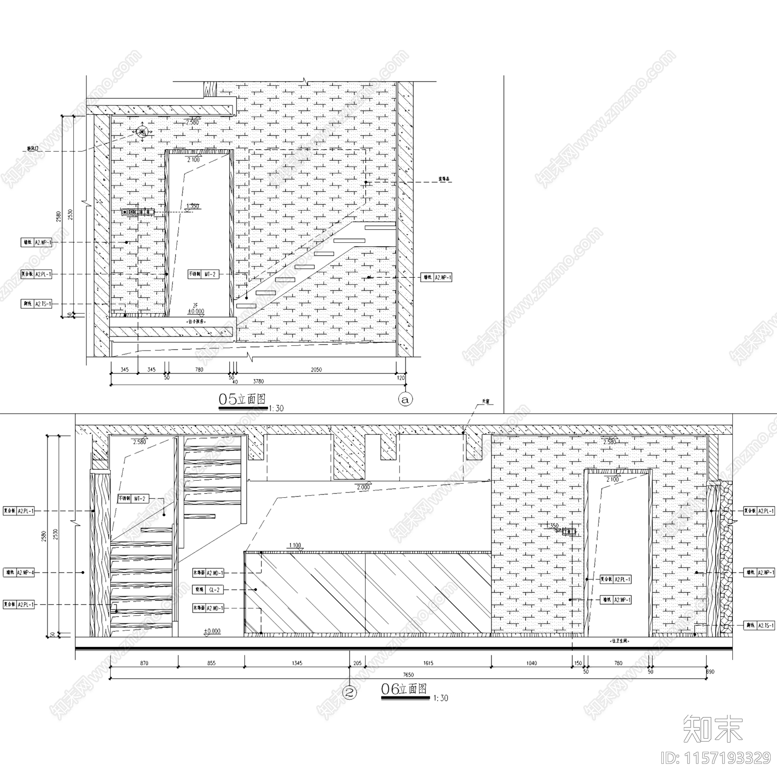 大兴万科天地商改住鹿特丹三层别墅A2样板间室内家装CA施工图下载【ID:1157193329】