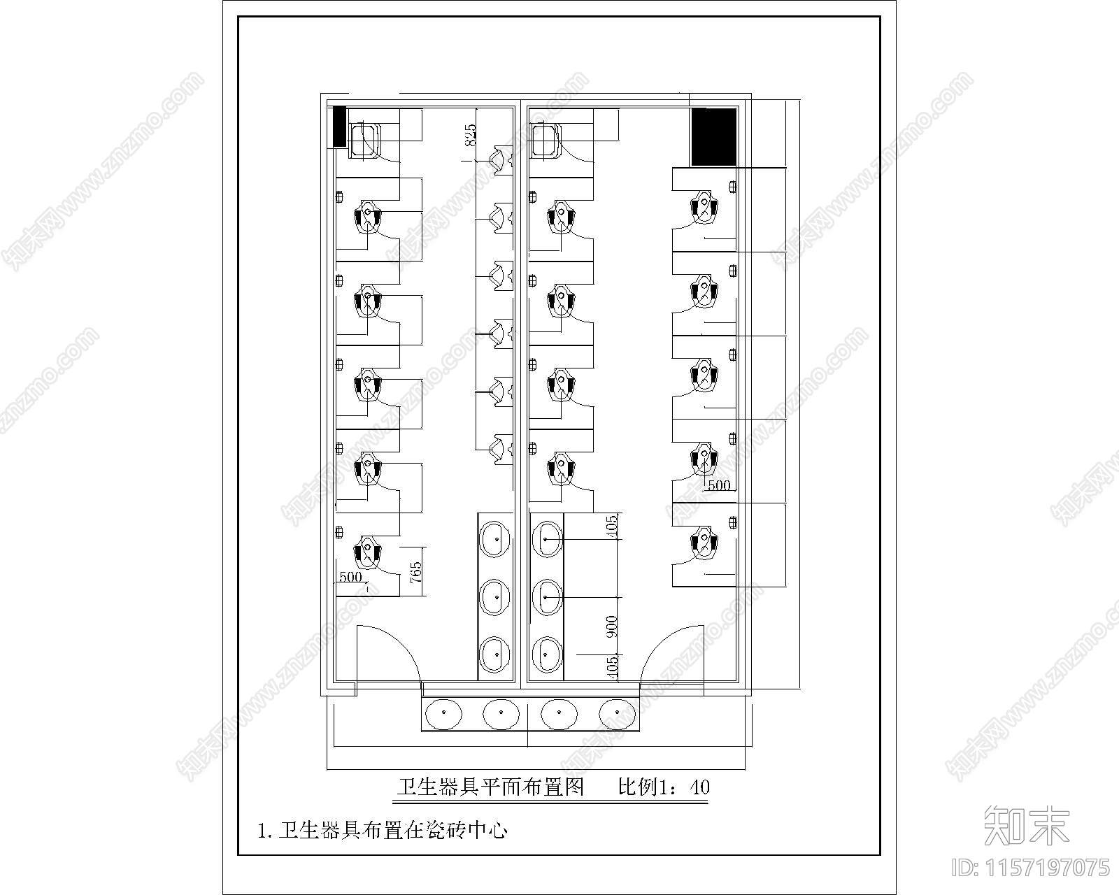 卫生间器具布置图施工图下载【ID:1157197075】