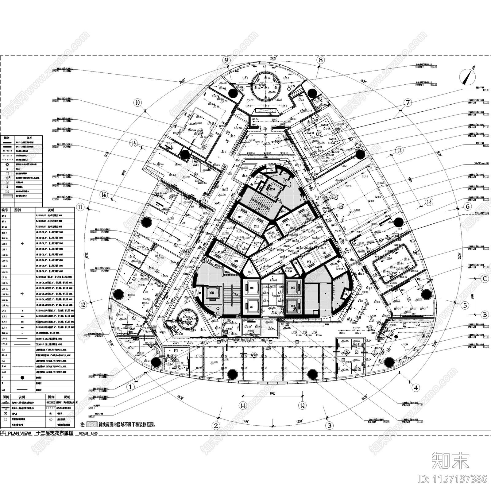 现代简约新力中心13层办公室室内工装cad施工图下载【ID:1157197386】