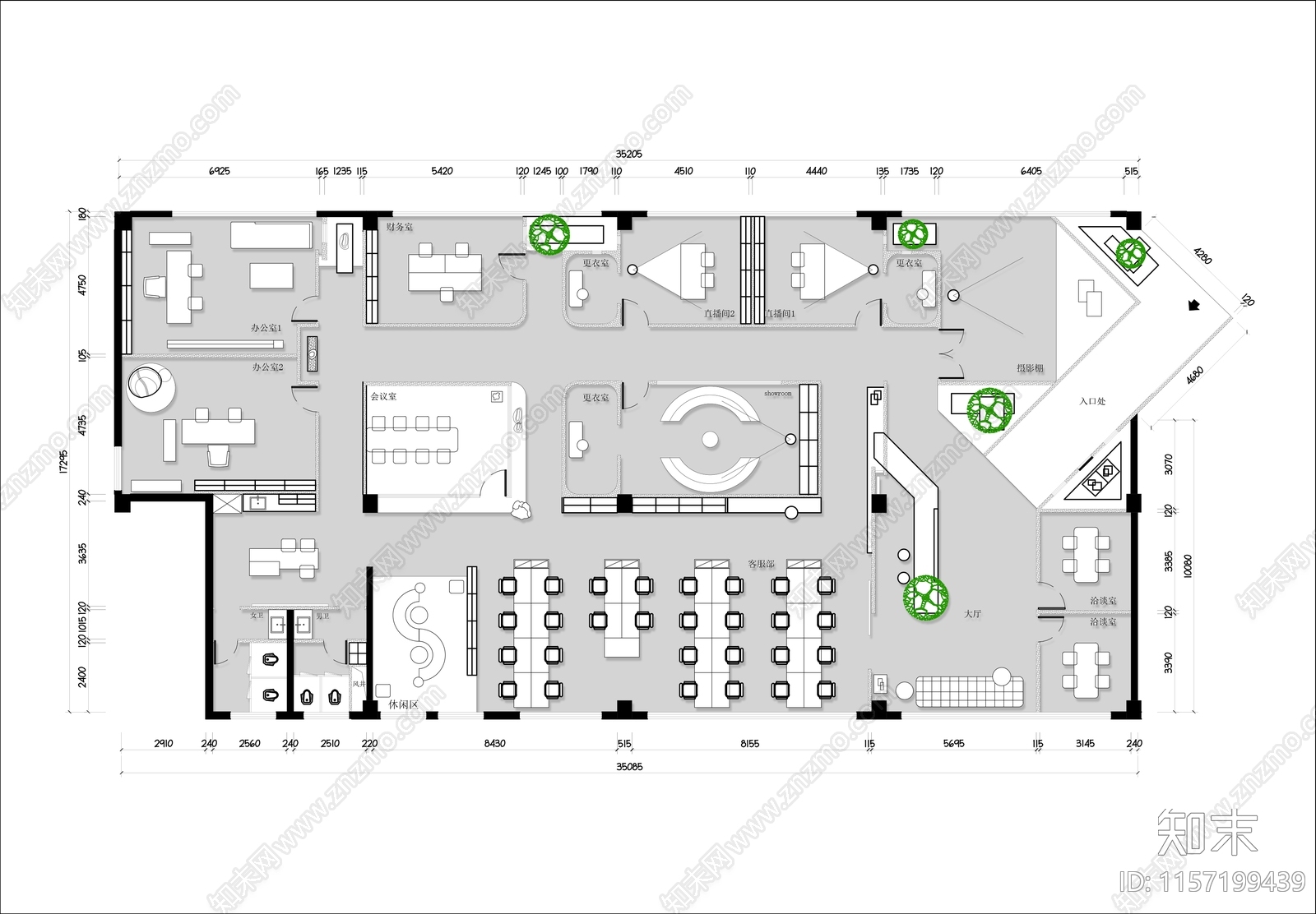800㎡电商公司办公直播间平面布置图施工图下载【ID:1157199439】