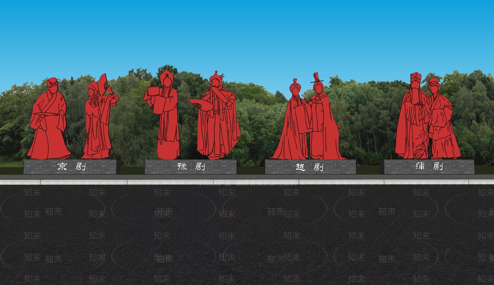 新中式戏曲人物雕塑SU模型下载【ID:1157200755】